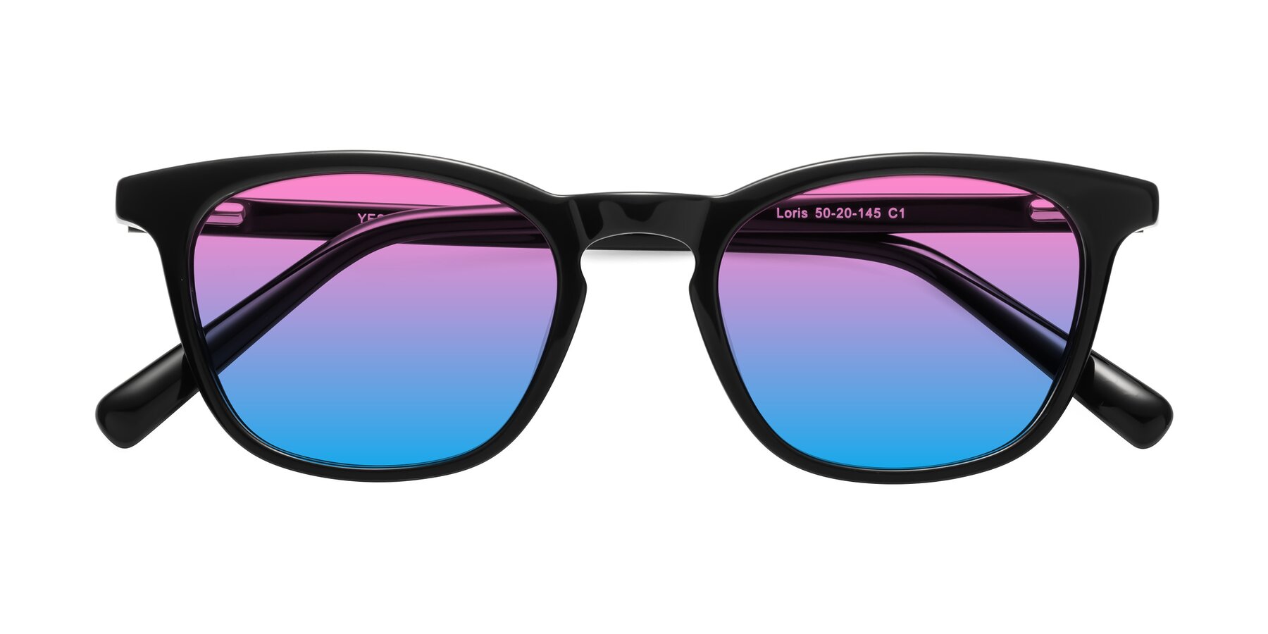 Folded Front of Loris in Black with Pink / Blue Gradient Lenses