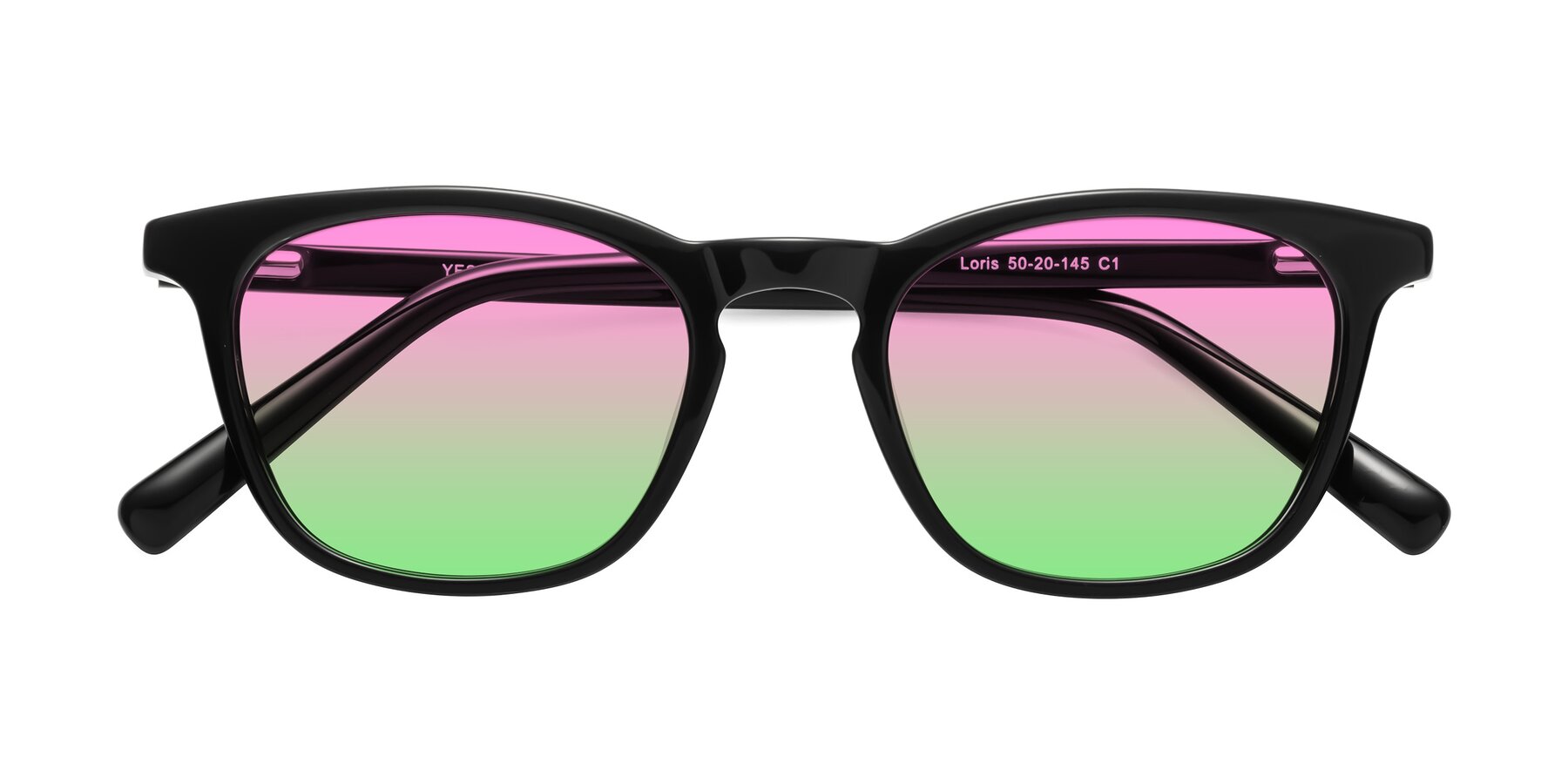 Folded Front of Loris in Black with Pink / Green Gradient Lenses