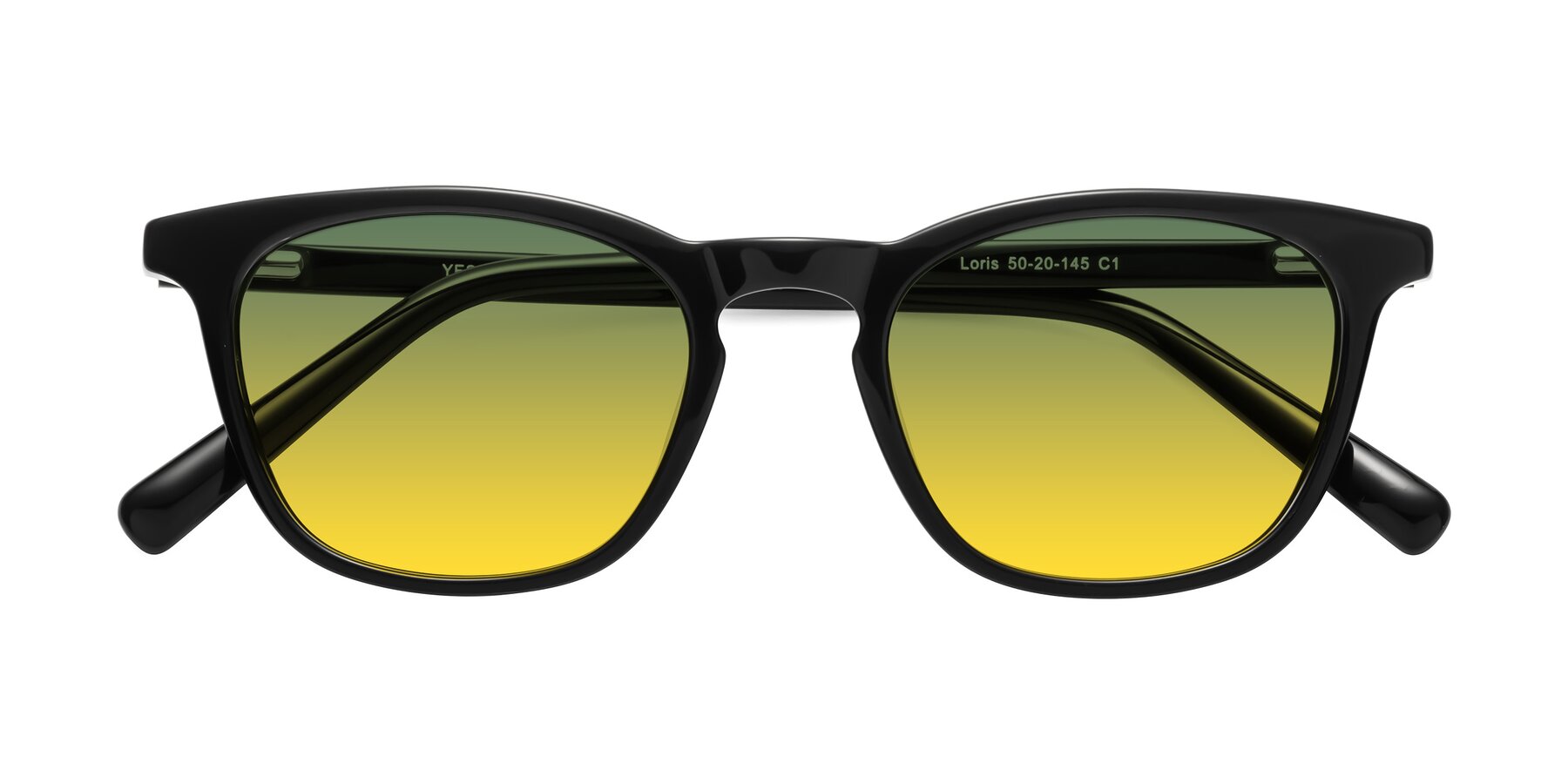 Folded Front of Loris in Black with Green / Yellow Gradient Lenses