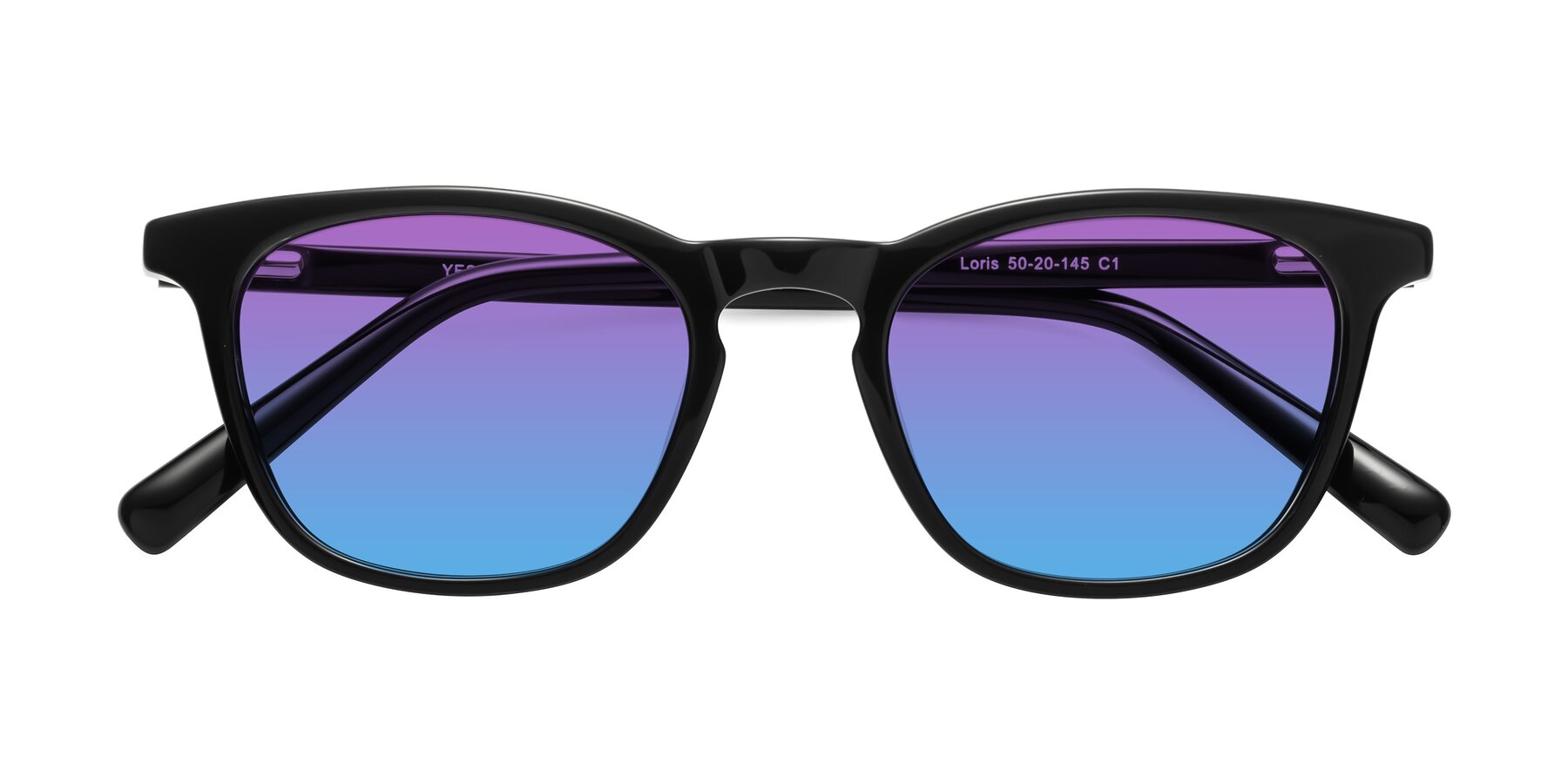 Folded Front of Loris in Black with Purple / Blue Gradient Lenses