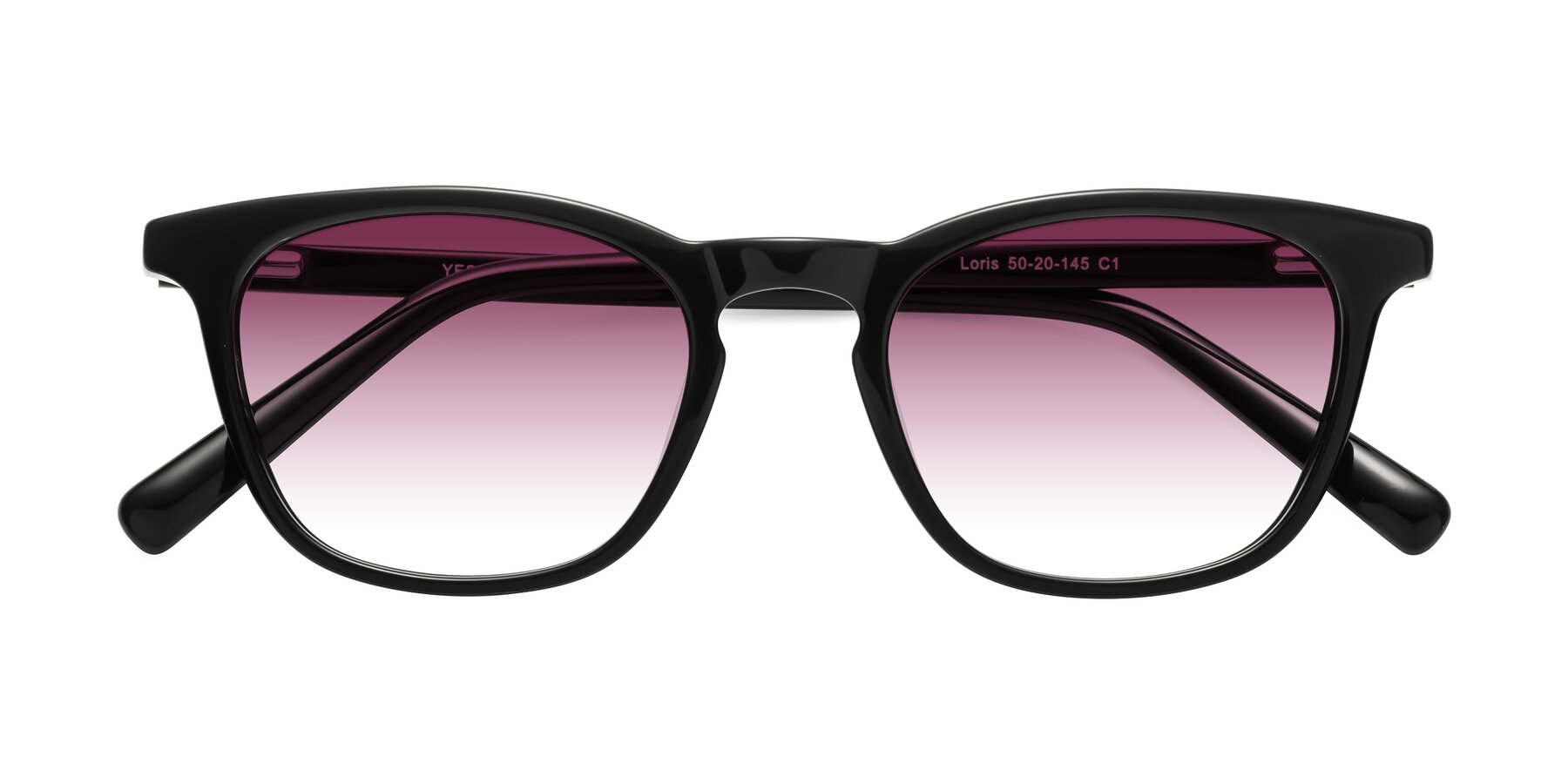 Folded Front of Loris in Black with Wine Gradient Lenses