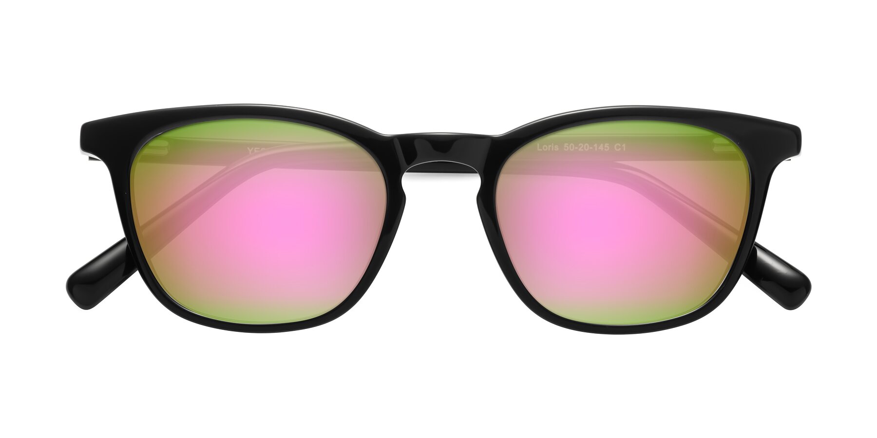 Folded Front of Loris in Black with Pink Mirrored Lenses
