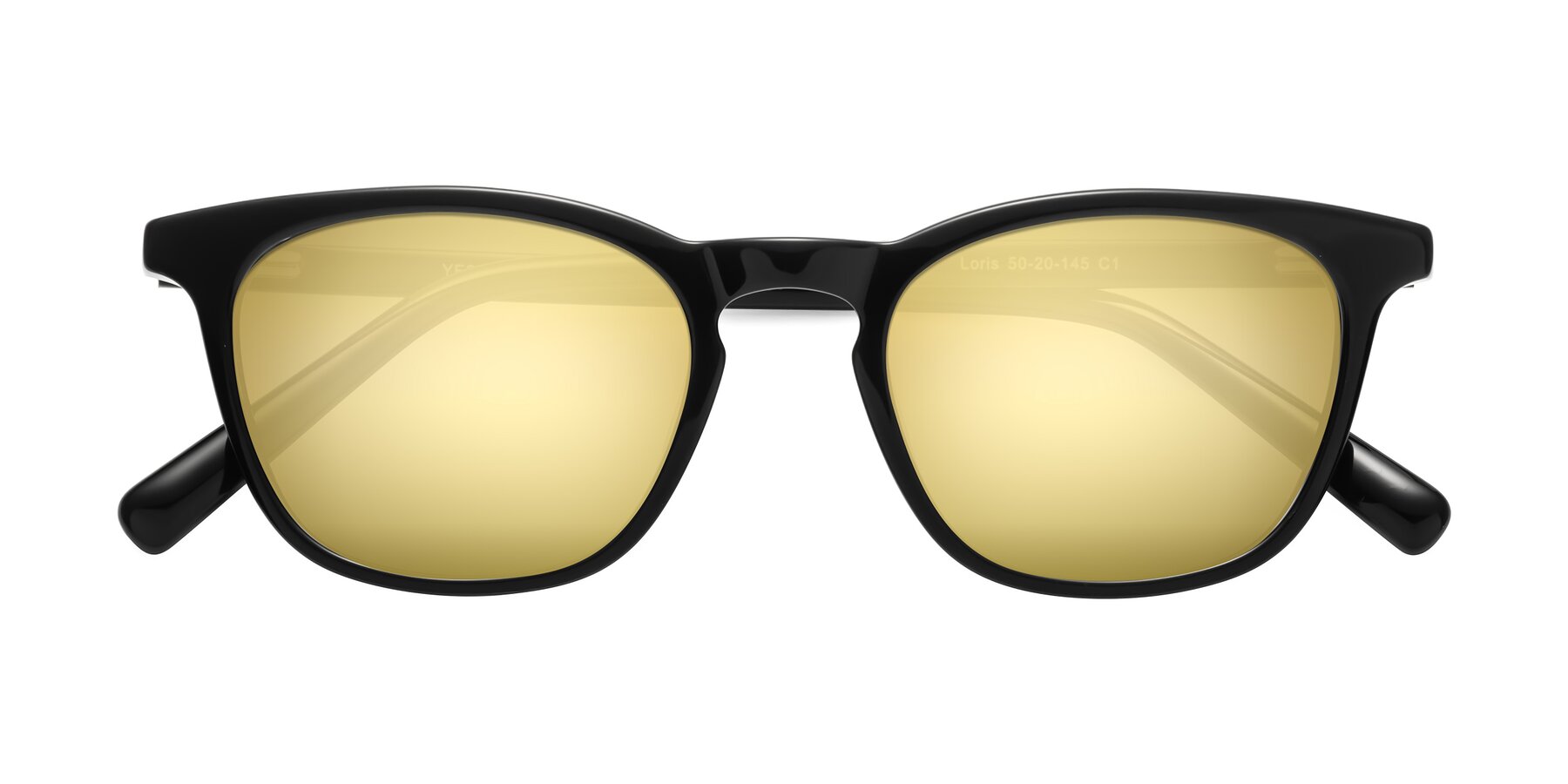 Folded Front of Loris in Black with Gold Mirrored Lenses