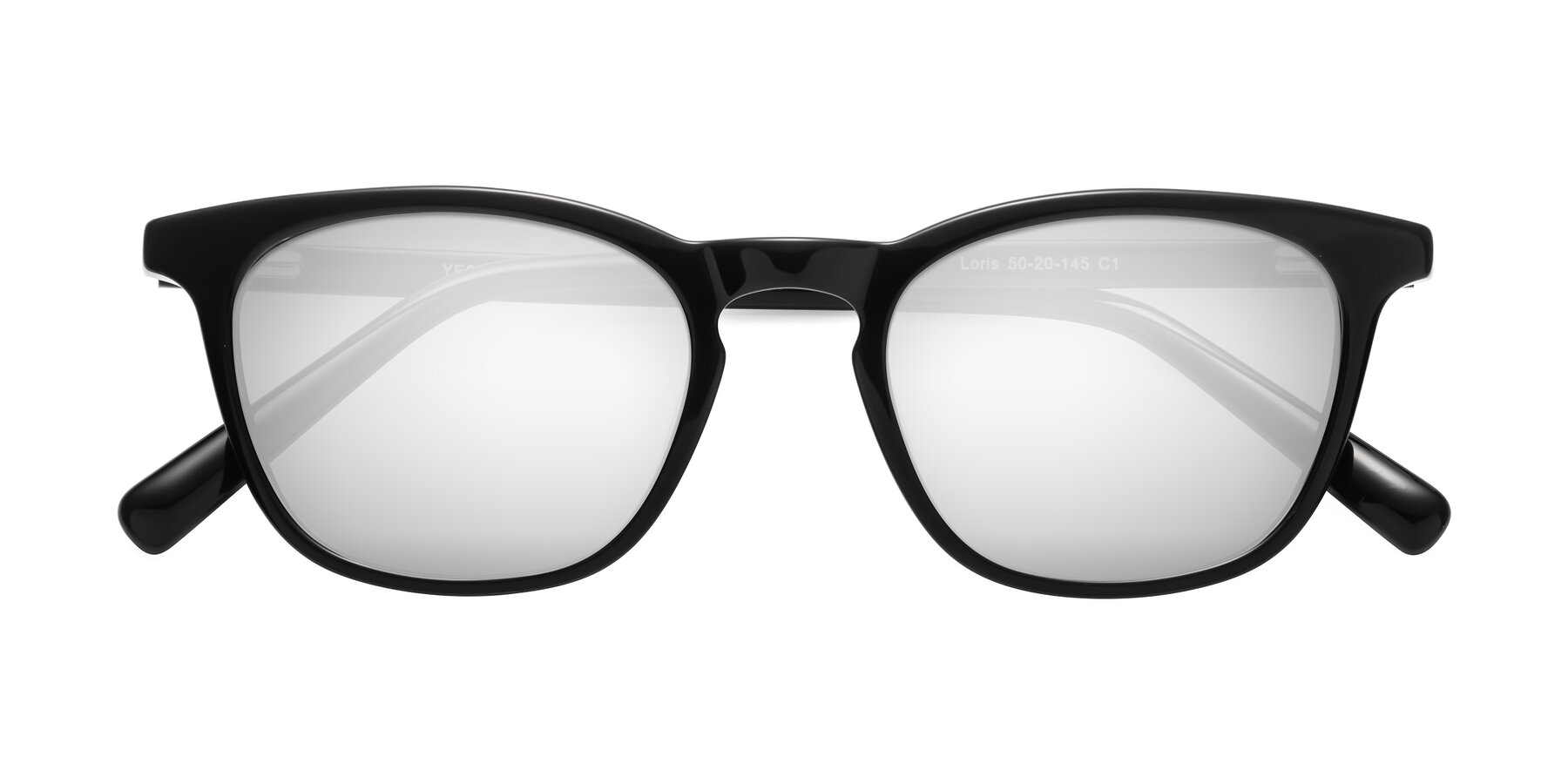 Folded Front of Loris in Black with Silver Mirrored Lenses