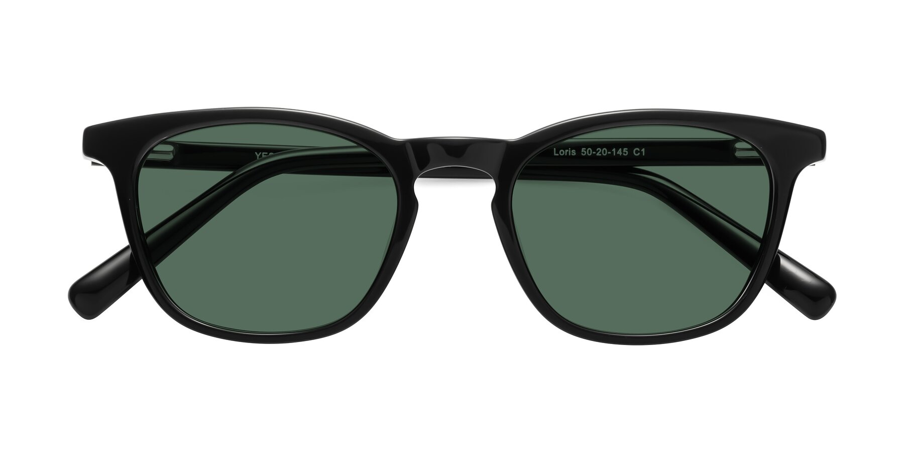 Folded Front of Loris in Black with Green Polarized Lenses