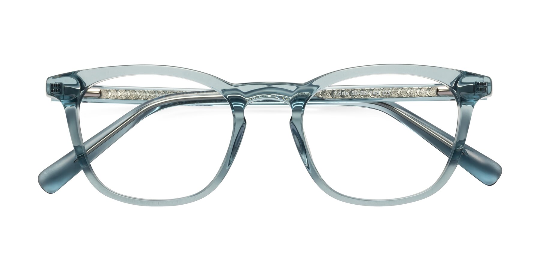 Folded Front of Loris in Light Blue with Clear Reading Eyeglass Lenses