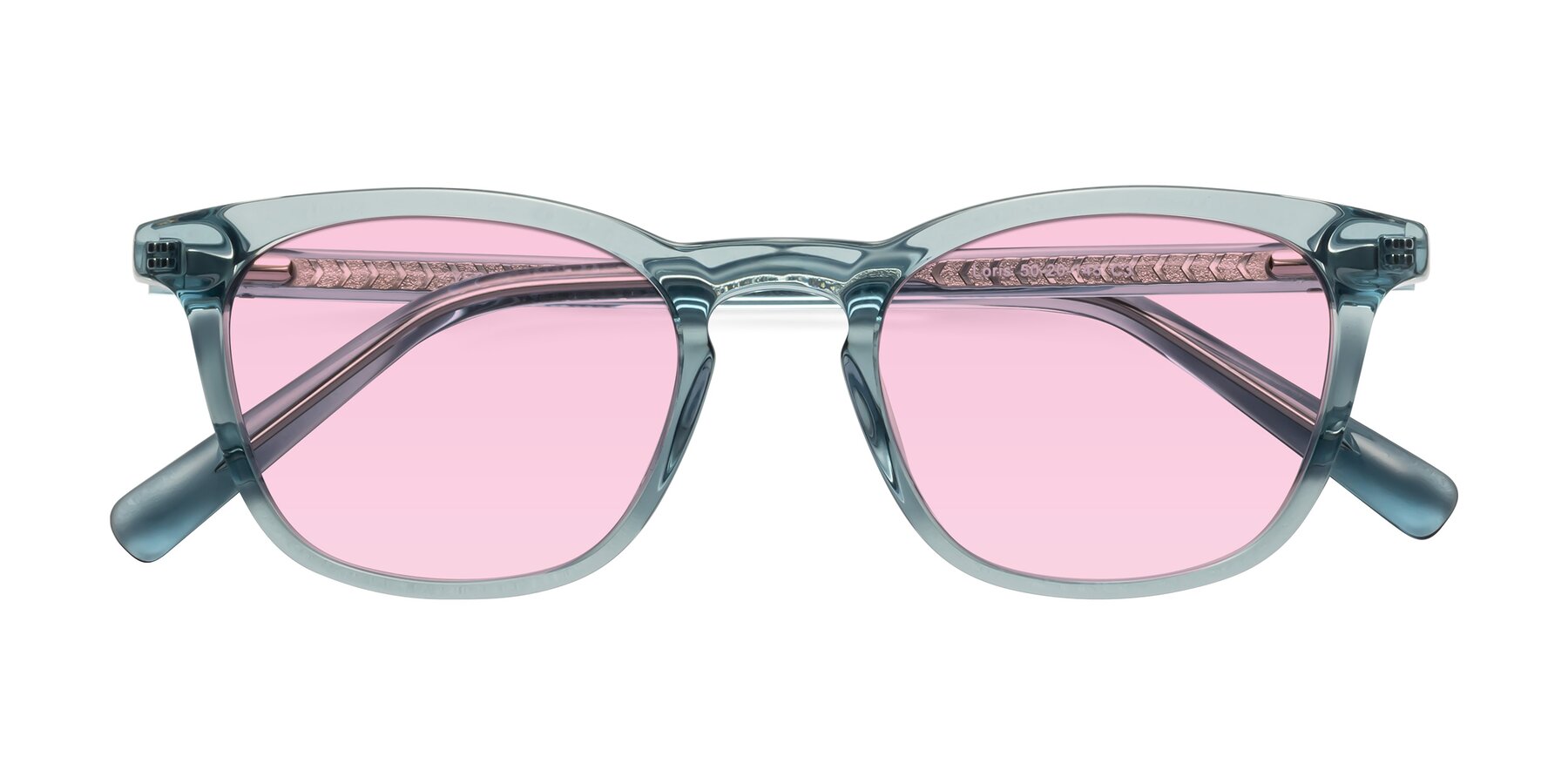 Folded Front of Loris in Light Blue with Light Pink Tinted Lenses