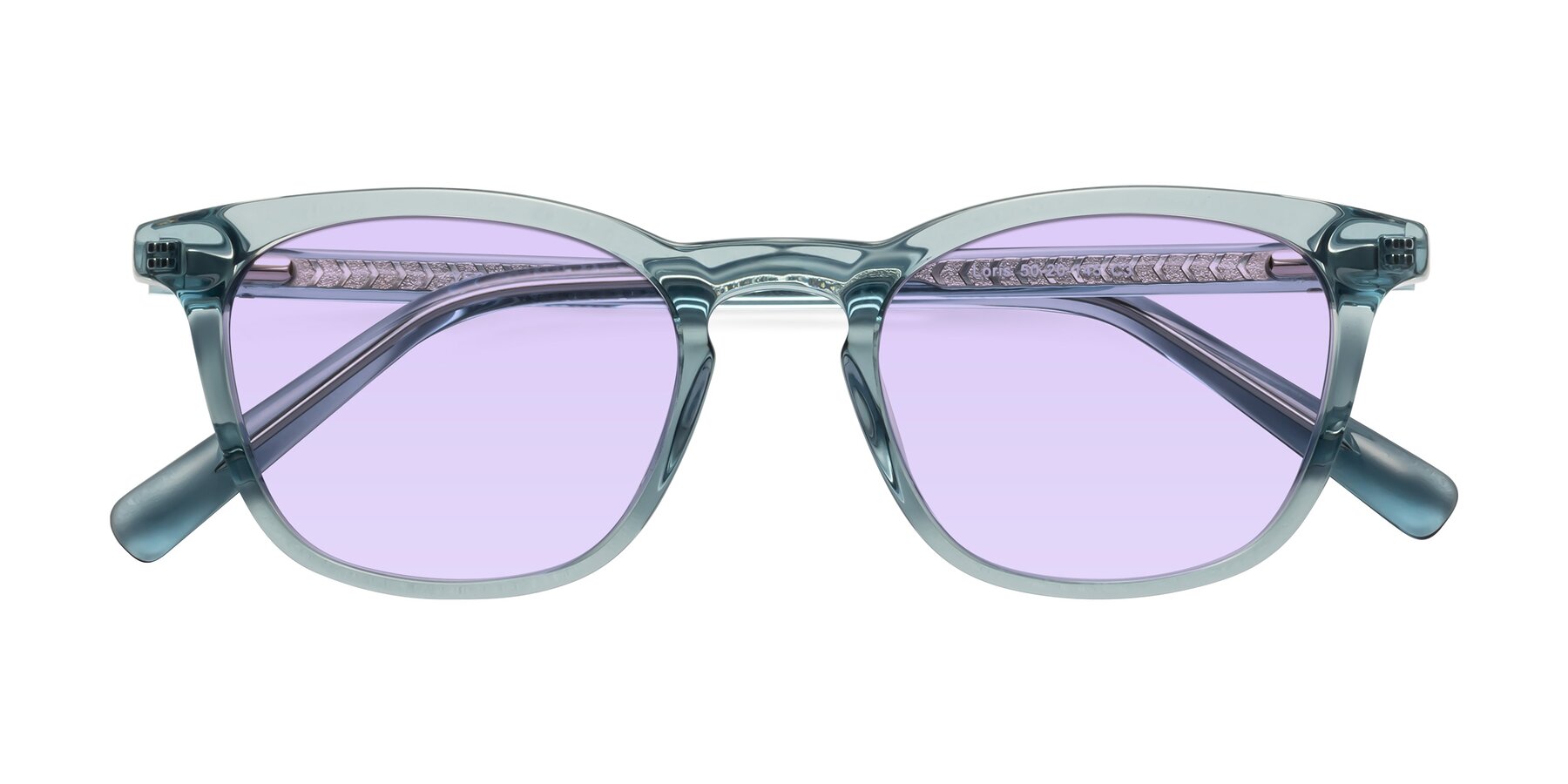 Folded Front of Loris in Light Blue with Light Purple Tinted Lenses