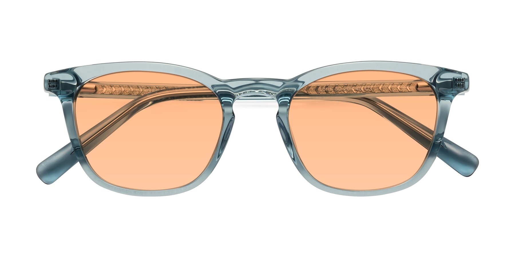 Folded Front of Loris in Light Blue with Light Orange Tinted Lenses
