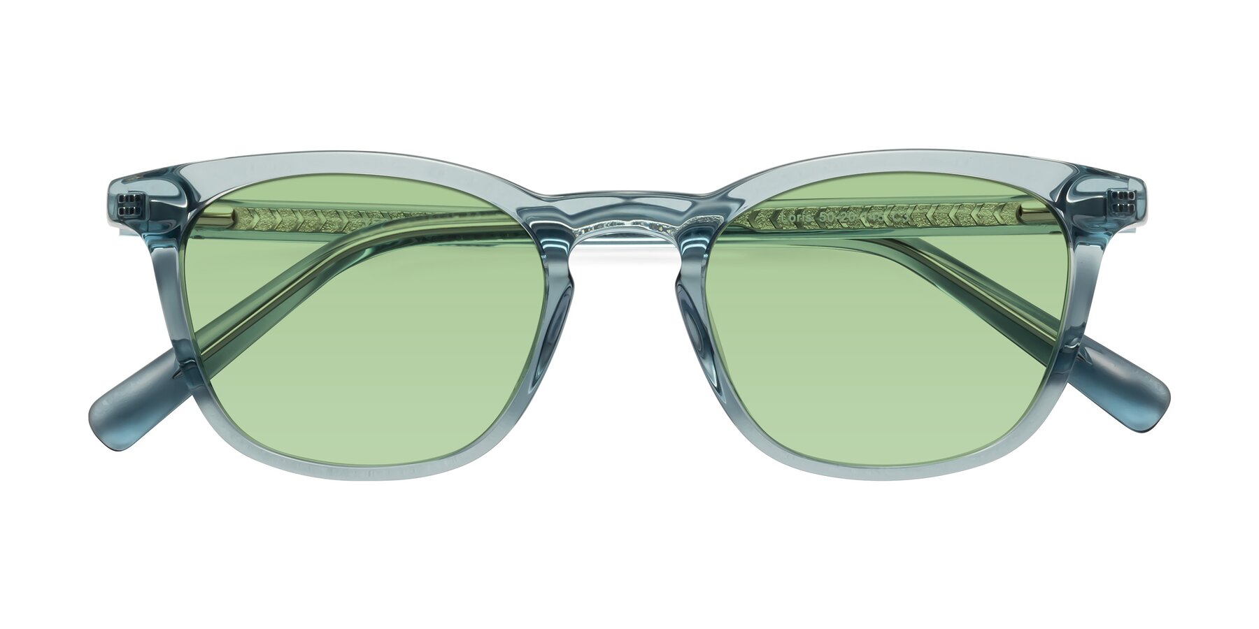 Folded Front of Loris in Light Blue with Medium Green Tinted Lenses