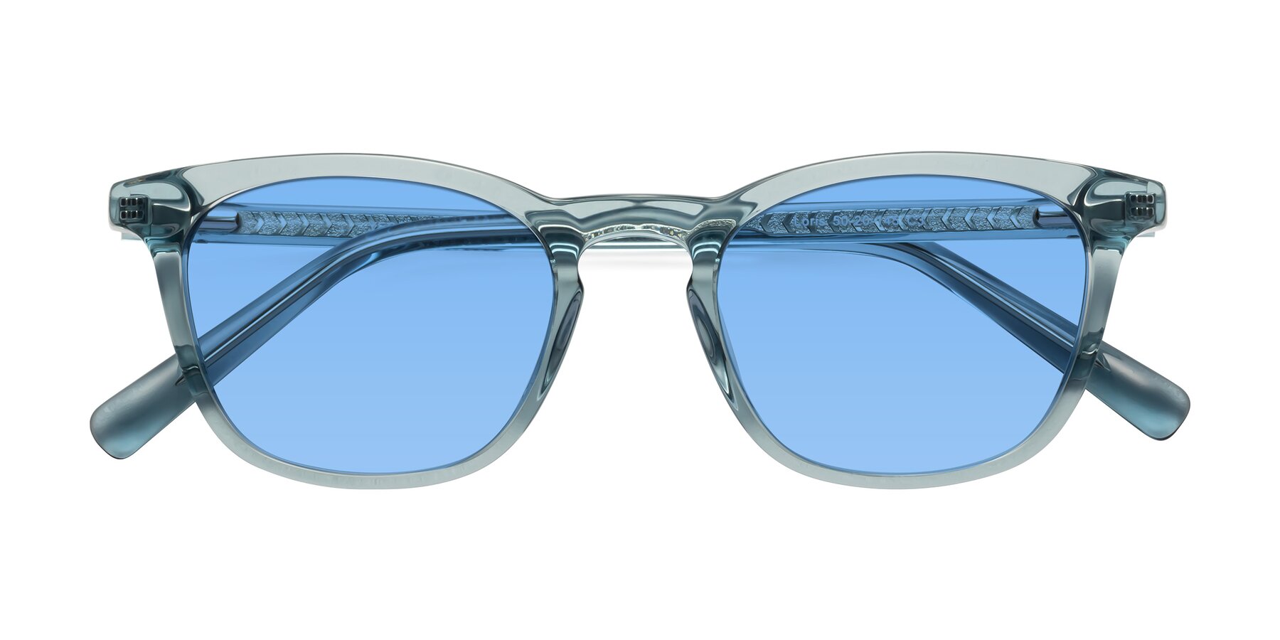 Folded Front of Loris in Light Blue with Medium Blue Tinted Lenses