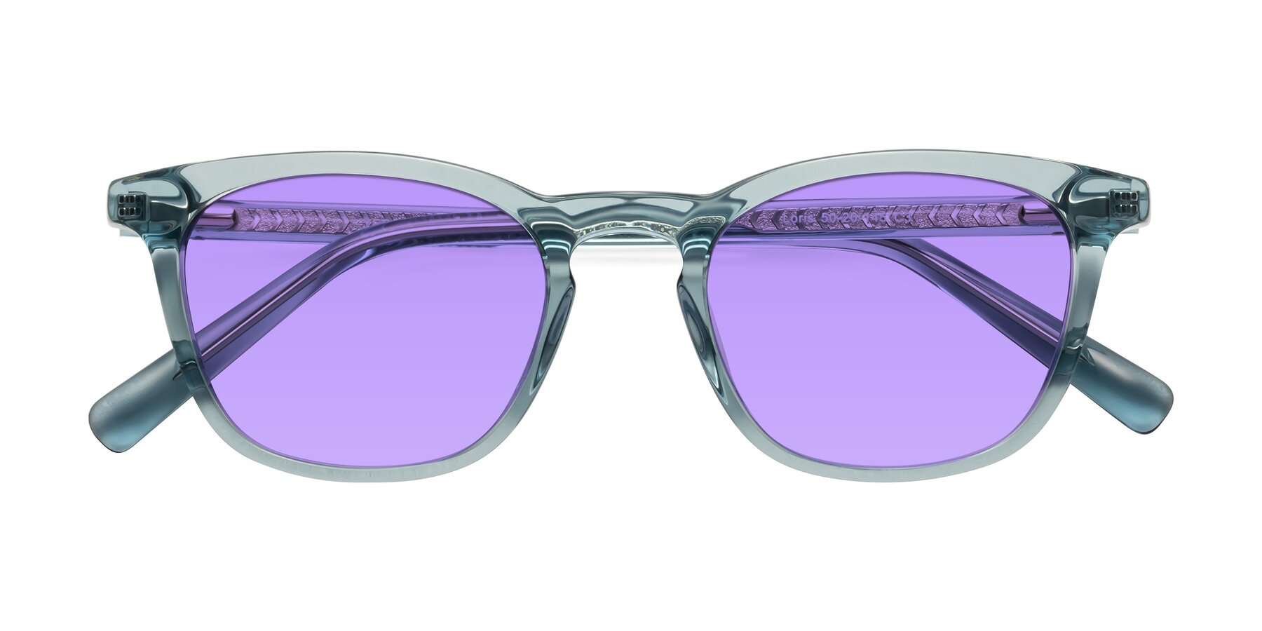 Folded Front of Loris in Light Blue with Medium Purple Tinted Lenses