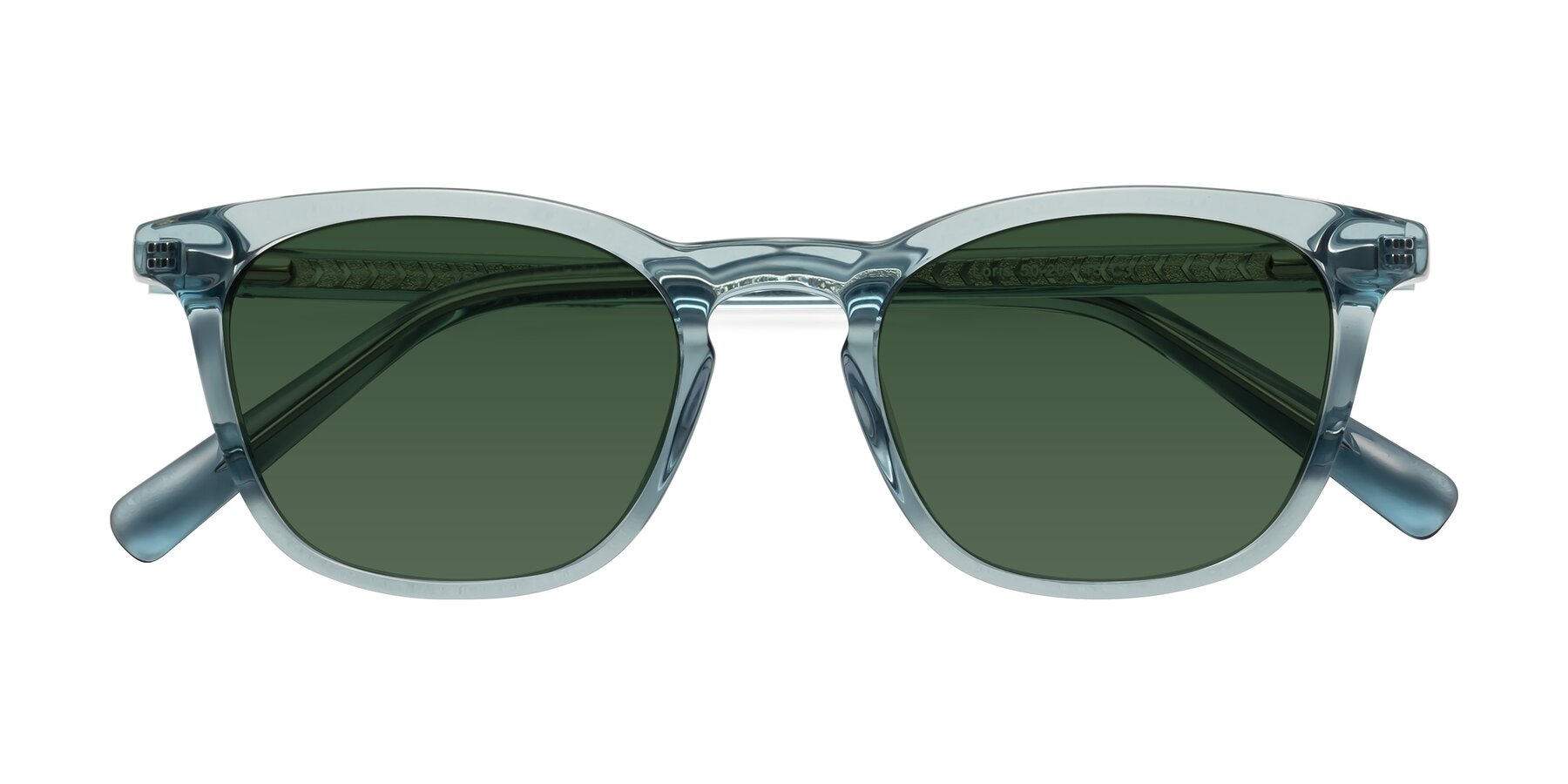 Folded Front of Loris in Light Blue with Green Tinted Lenses