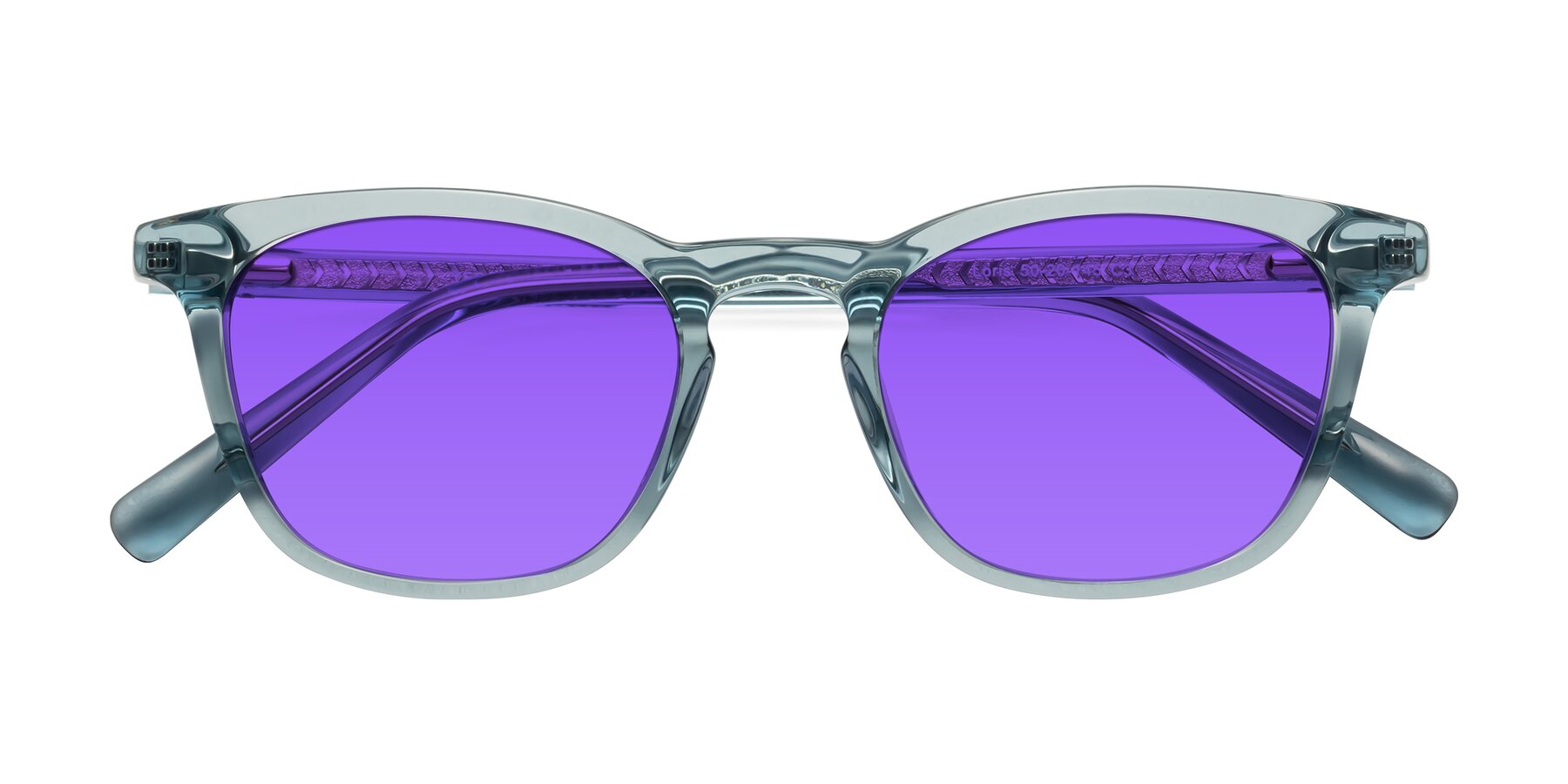 Folded Front of Loris in Light Blue with Purple Tinted Lenses