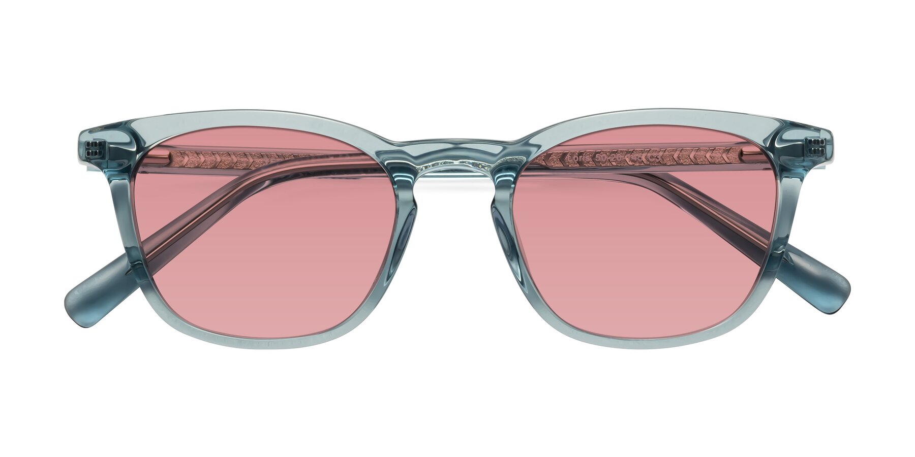 Folded Front of Loris in Light Blue with Medium Garnet Tinted Lenses