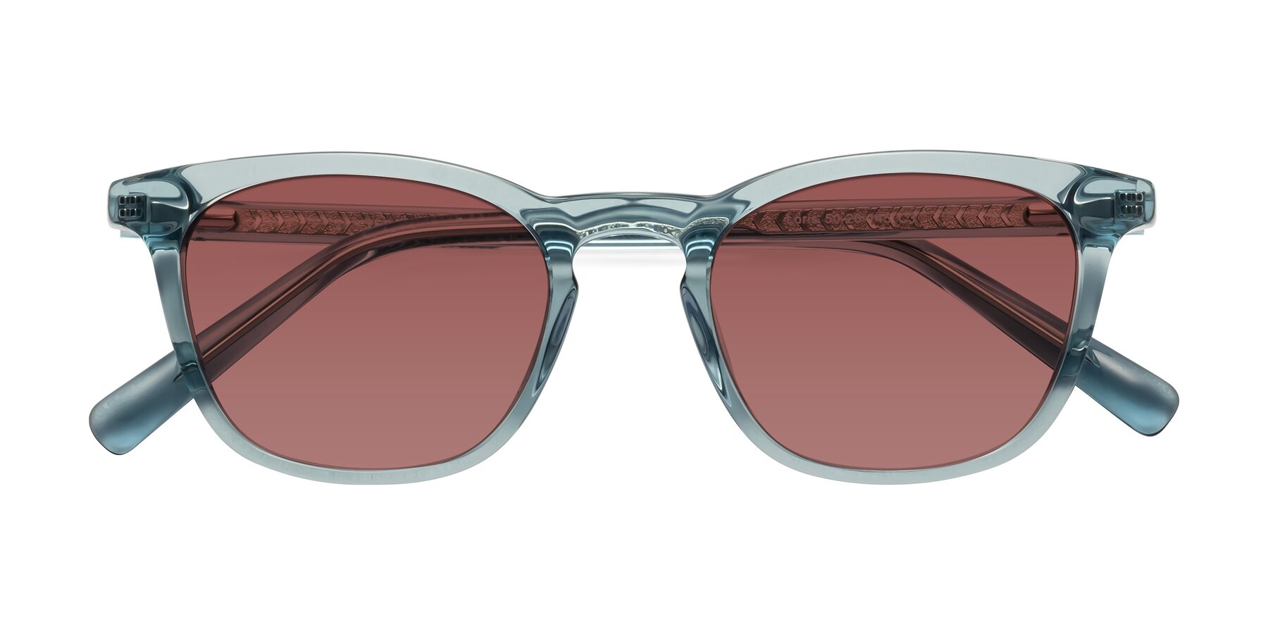 Folded Front of Loris in Light Blue with Garnet Tinted Lenses