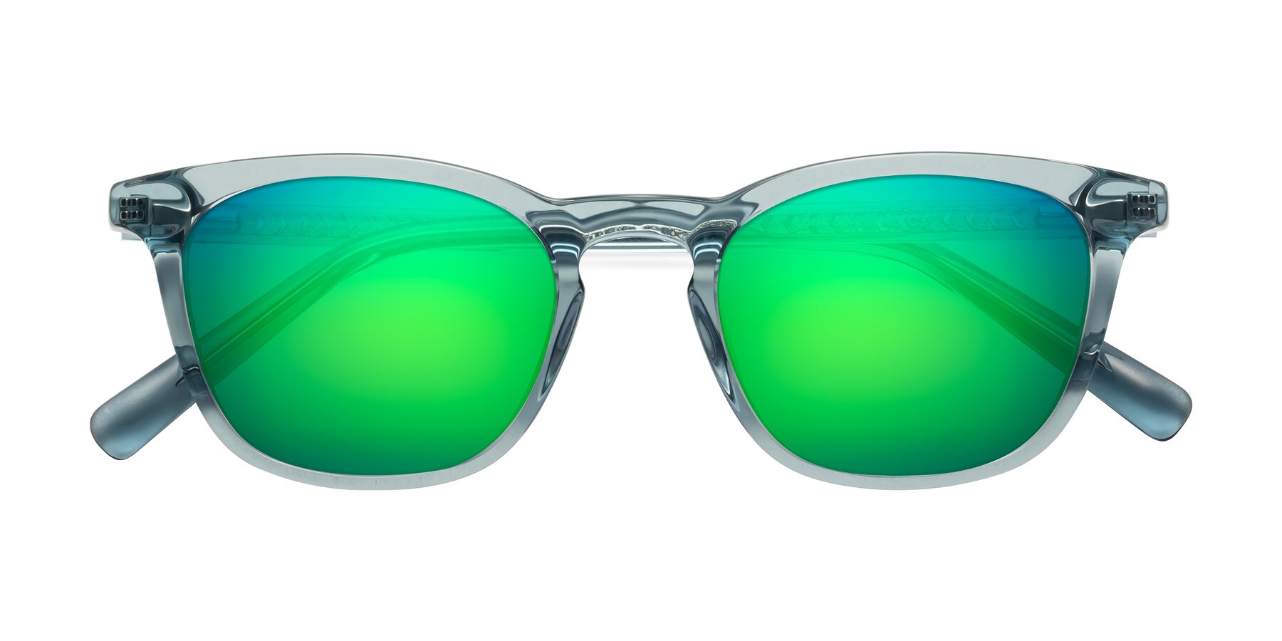 Folded Front of Loris in Light Blue with Green Mirrored Lenses