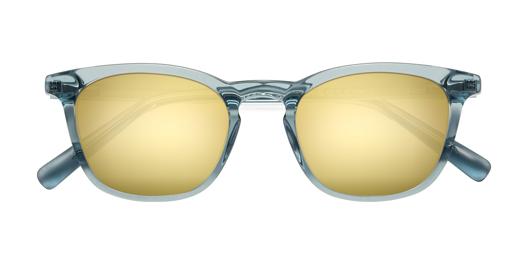 Folded Front of Loris in Light Blue with Gold Mirrored Lenses