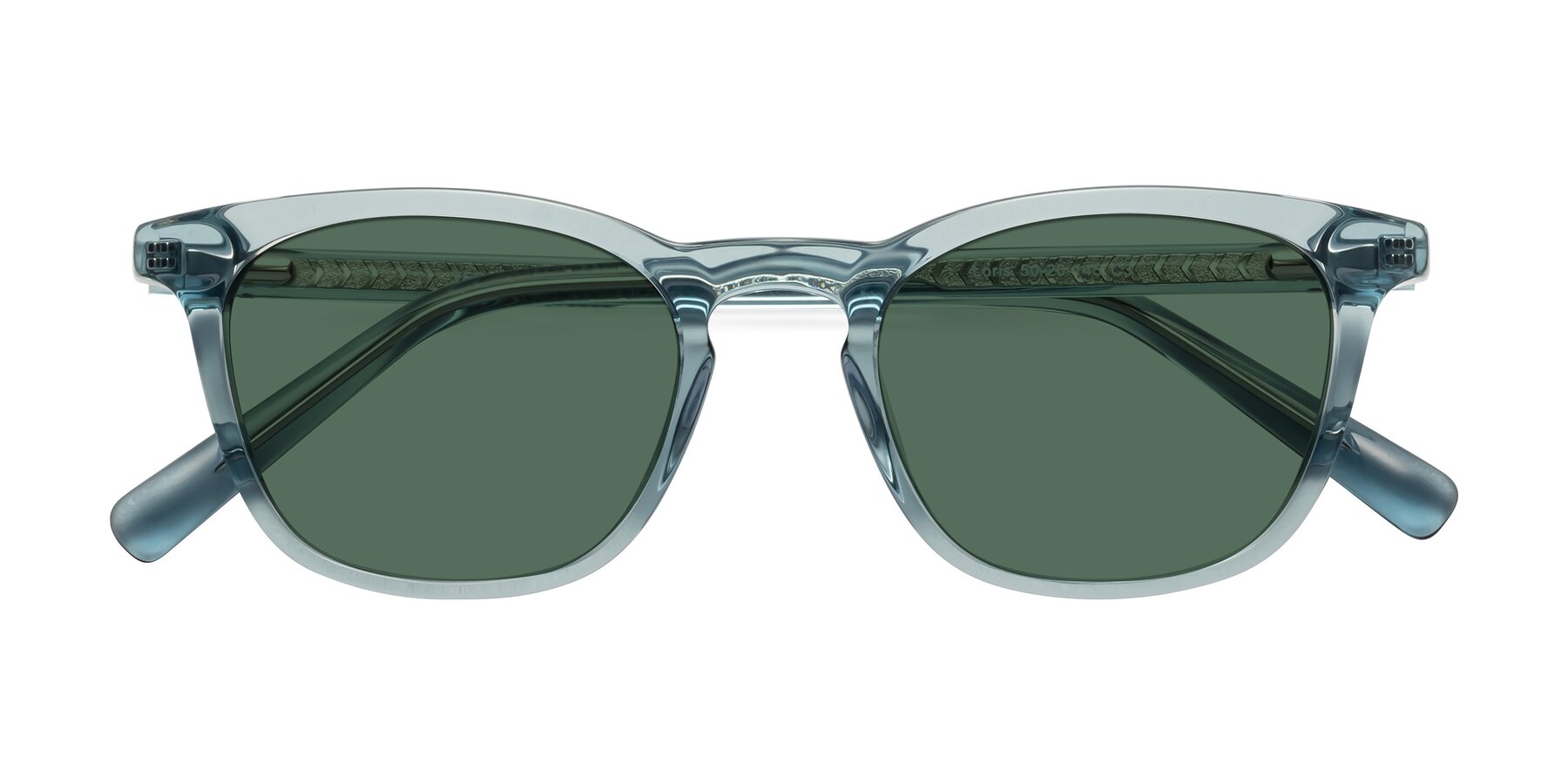 Folded Front of Loris in Light Blue with Green Polarized Lenses