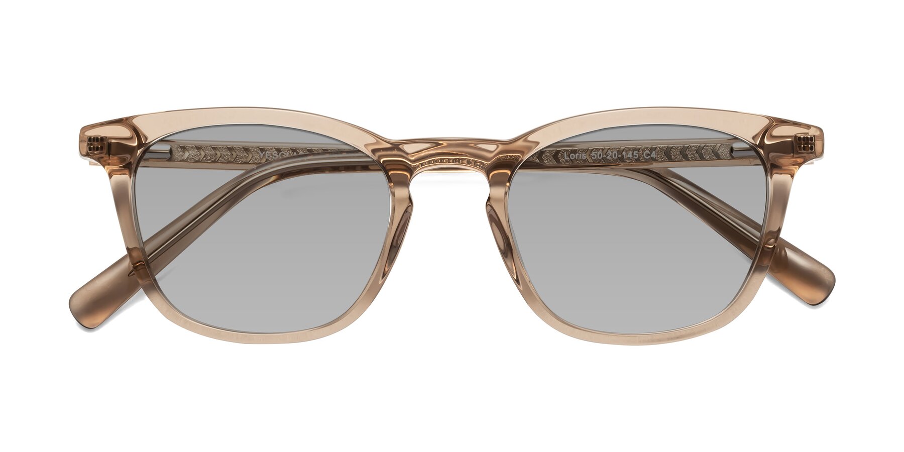 Folded Front of Loris in Light Brown with Light Gray Tinted Lenses