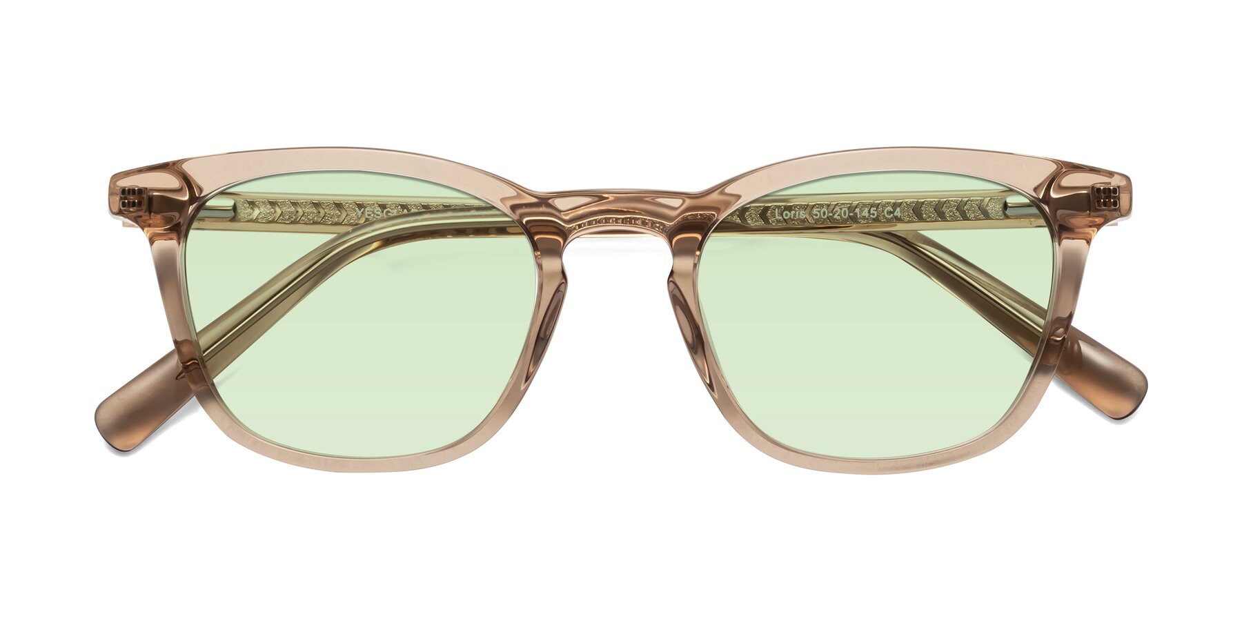 Folded Front of Loris in Light Brown with Light Green Tinted Lenses