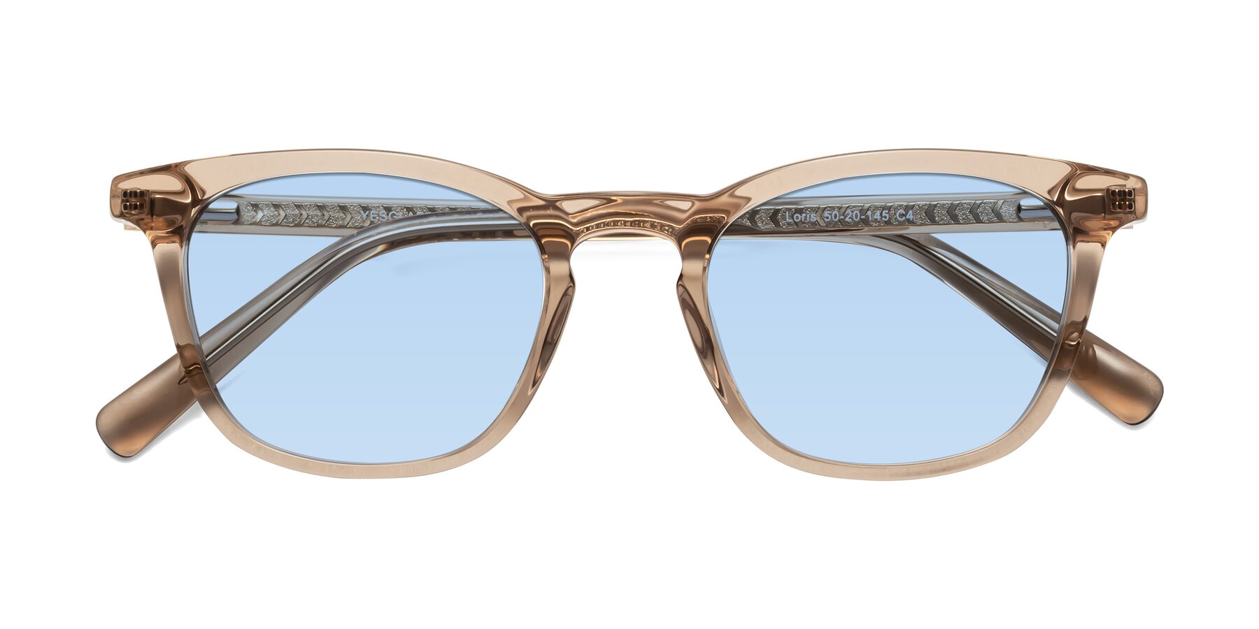 Folded Front of Loris in Light Brown with Light Blue Tinted Lenses
