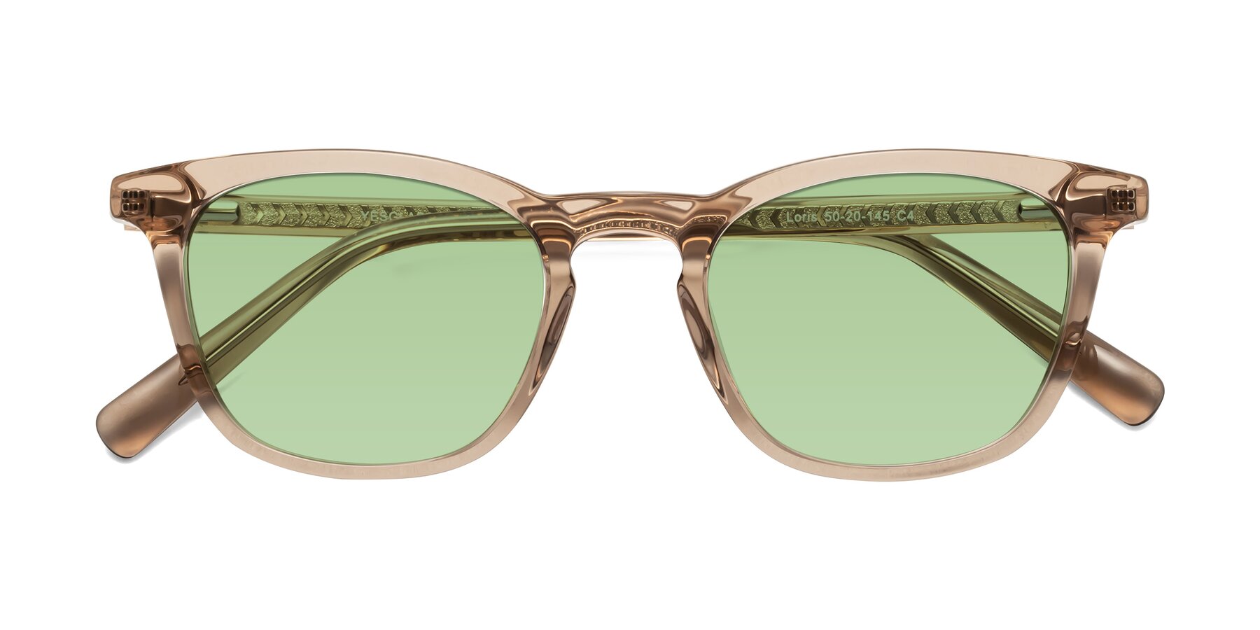 Folded Front of Loris in Light Brown with Medium Green Tinted Lenses