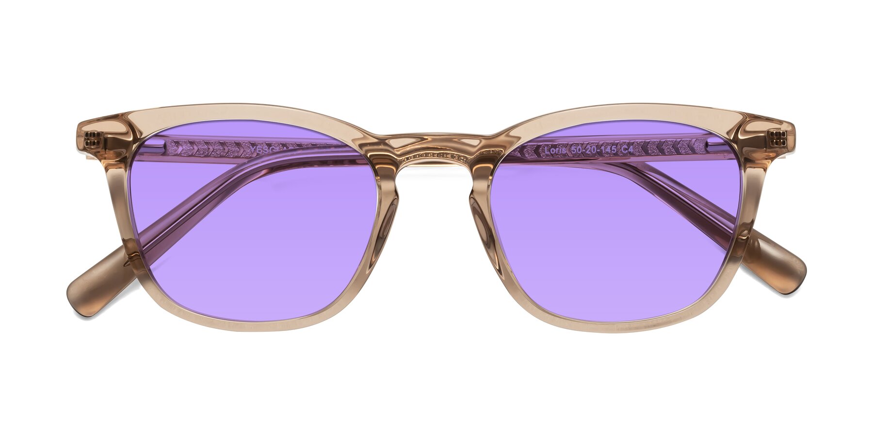 Folded Front of Loris in Light Brown with Medium Purple Tinted Lenses