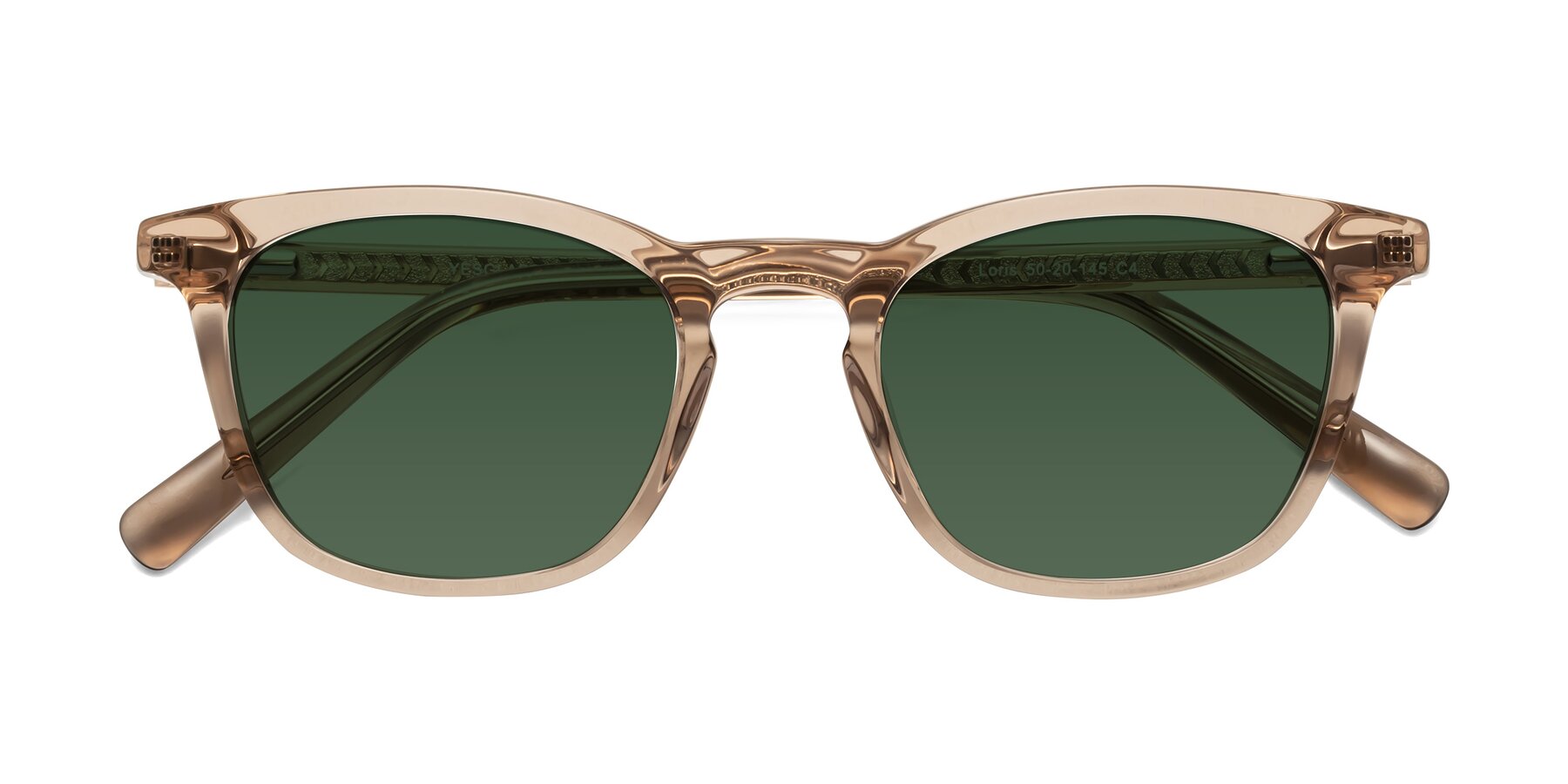 Folded Front of Loris in Light Brown with Green Tinted Lenses