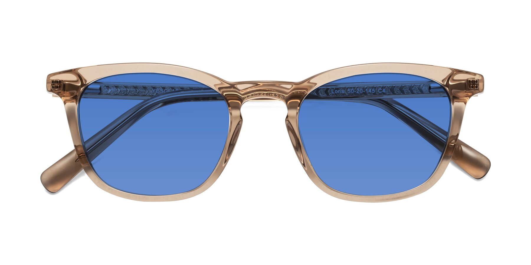 Folded Front of Loris in Light Brown with Blue Tinted Lenses