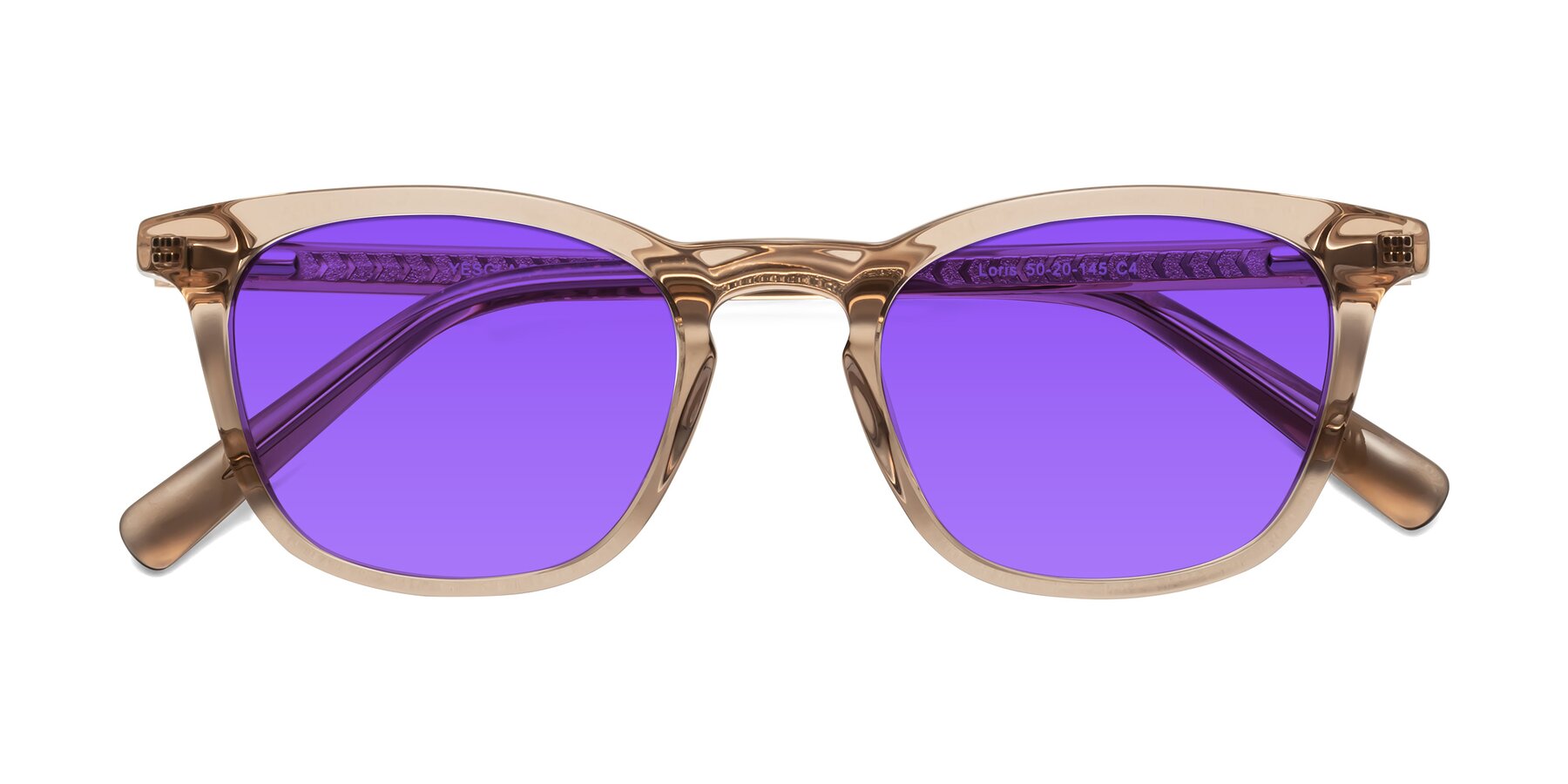 Folded Front of Loris in Light Brown with Purple Tinted Lenses
