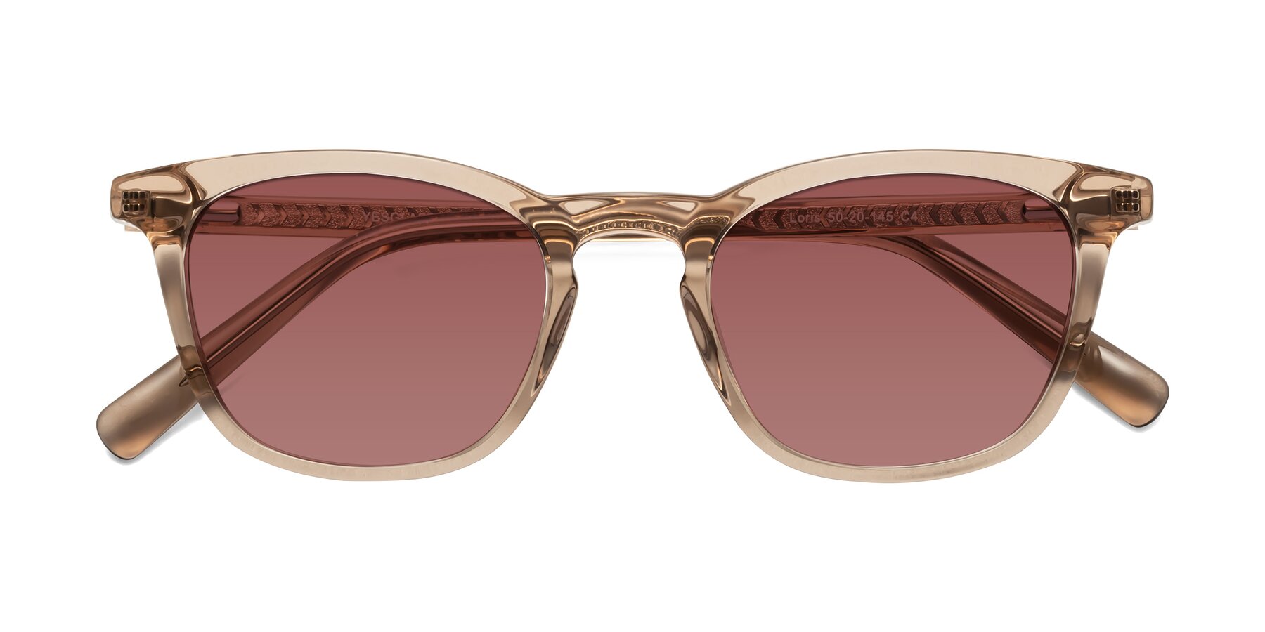 Folded Front of Loris in Light Brown with Garnet Tinted Lenses