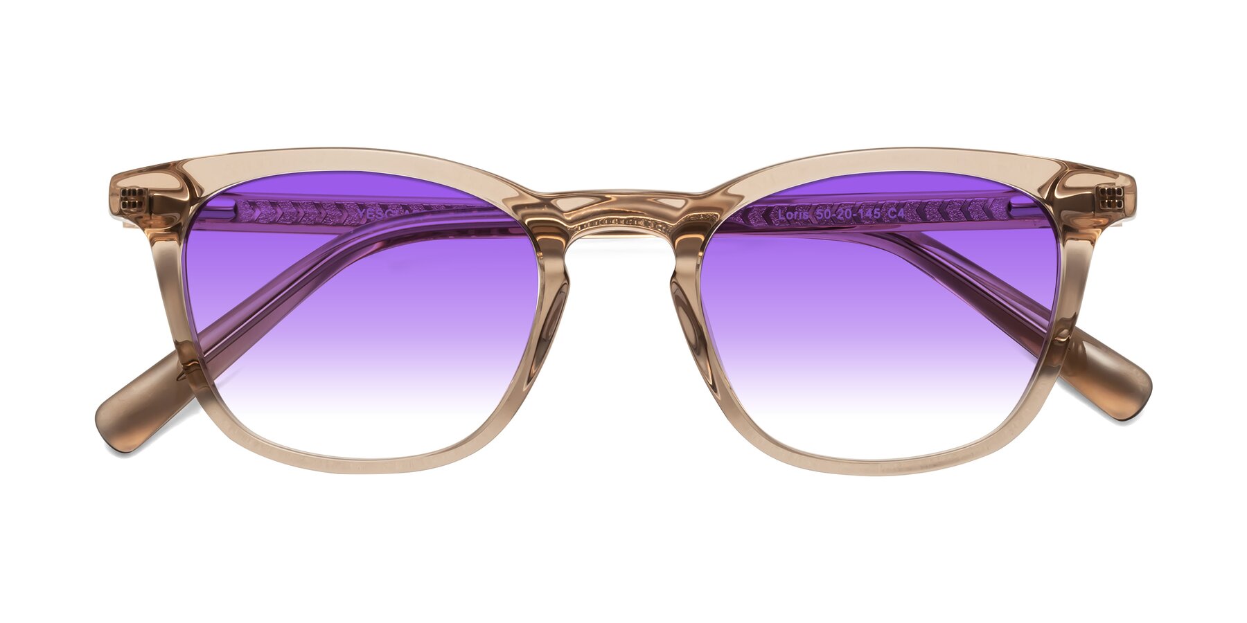 Folded Front of Loris in Light Brown with Purple Gradient Lenses