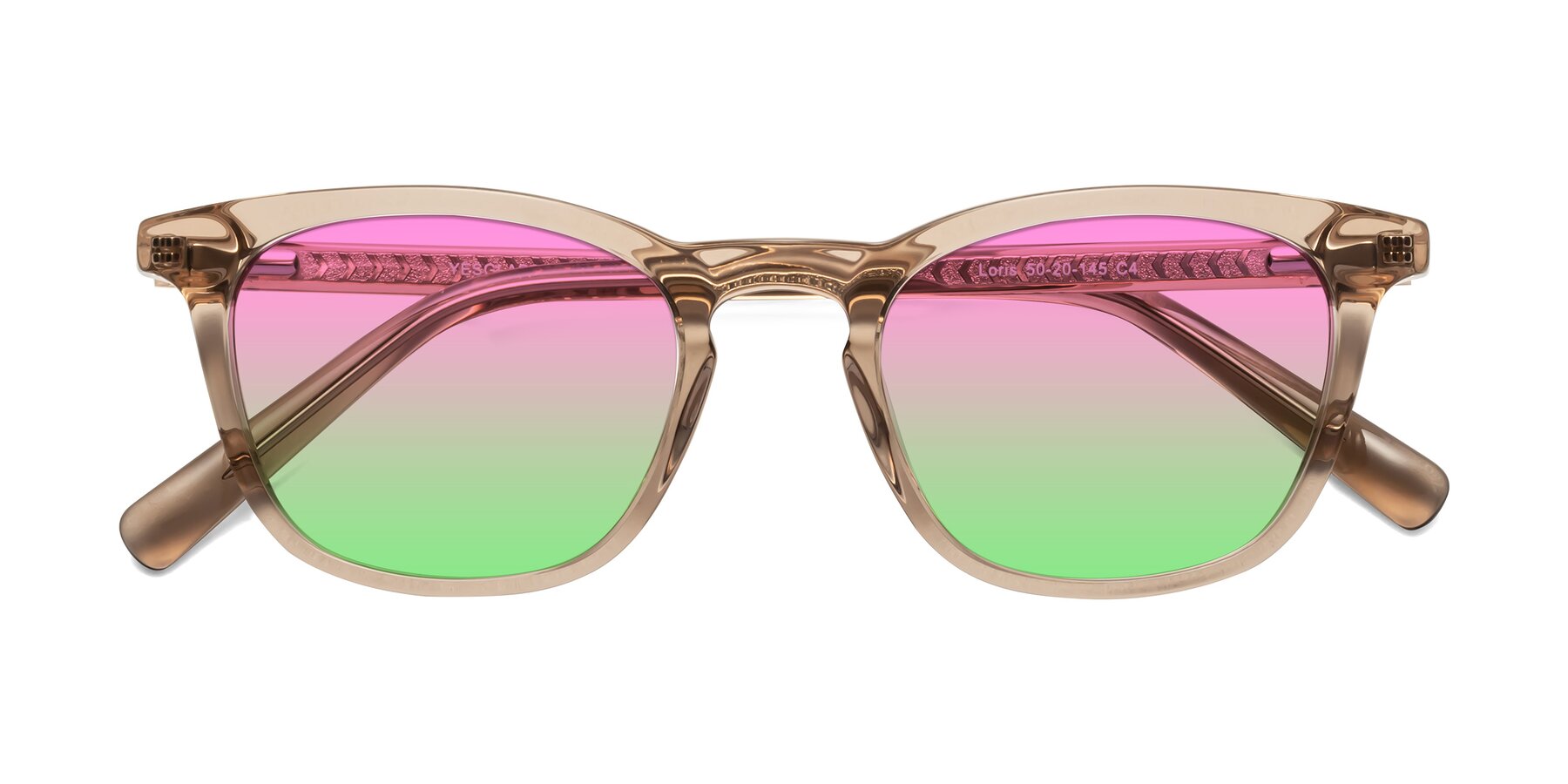 Folded Front of Loris in Light Brown with Pink / Green Gradient Lenses