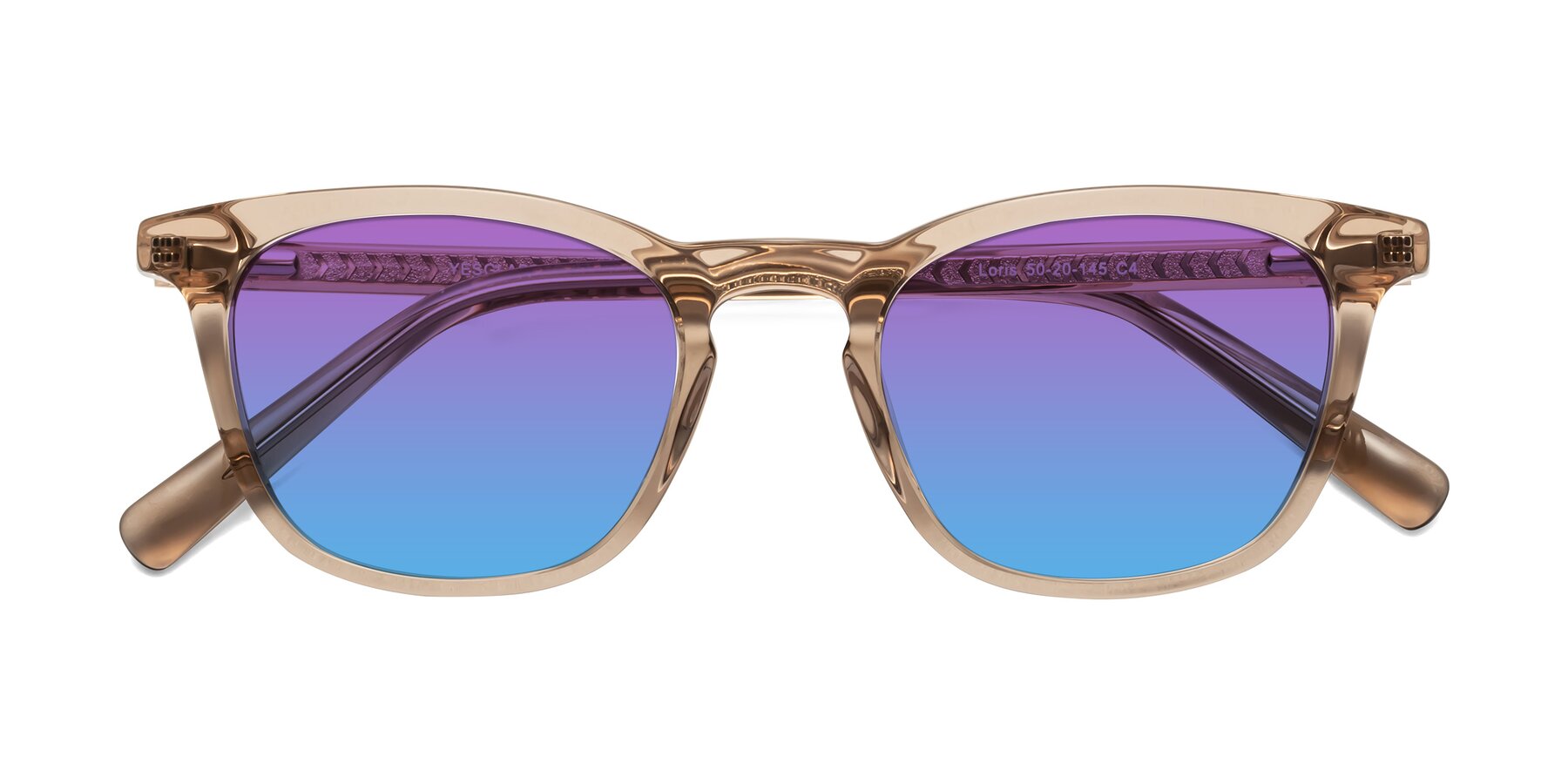 Folded Front of Loris in Light Brown with Purple / Blue Gradient Lenses
