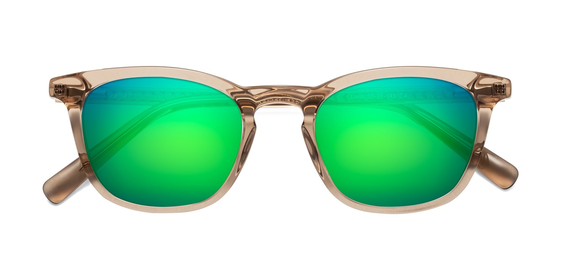 Folded Front of Loris in Light Brown with Green Mirrored Lenses
