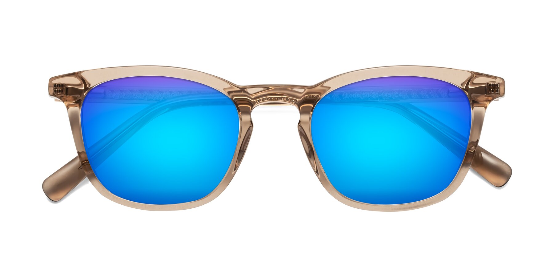 Folded Front of Loris in Light Brown with Blue Mirrored Lenses