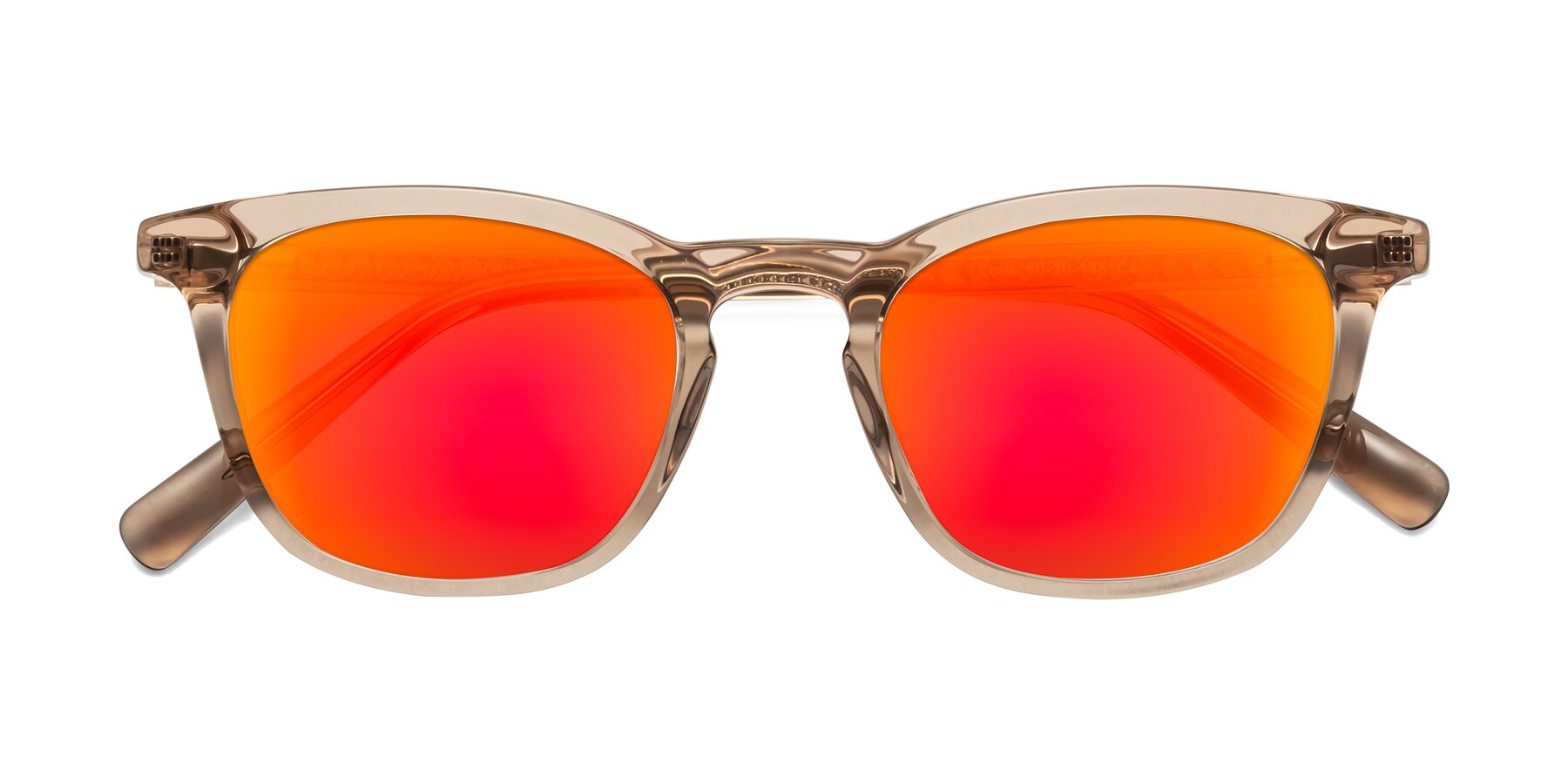 Folded Front of Loris in Light Brown with Red Gold Mirrored Lenses