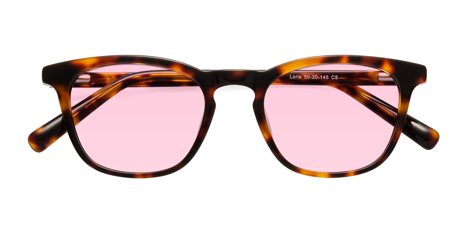 Folded Front of Loris in Tortoise with Light Pink Tinted Lenses
