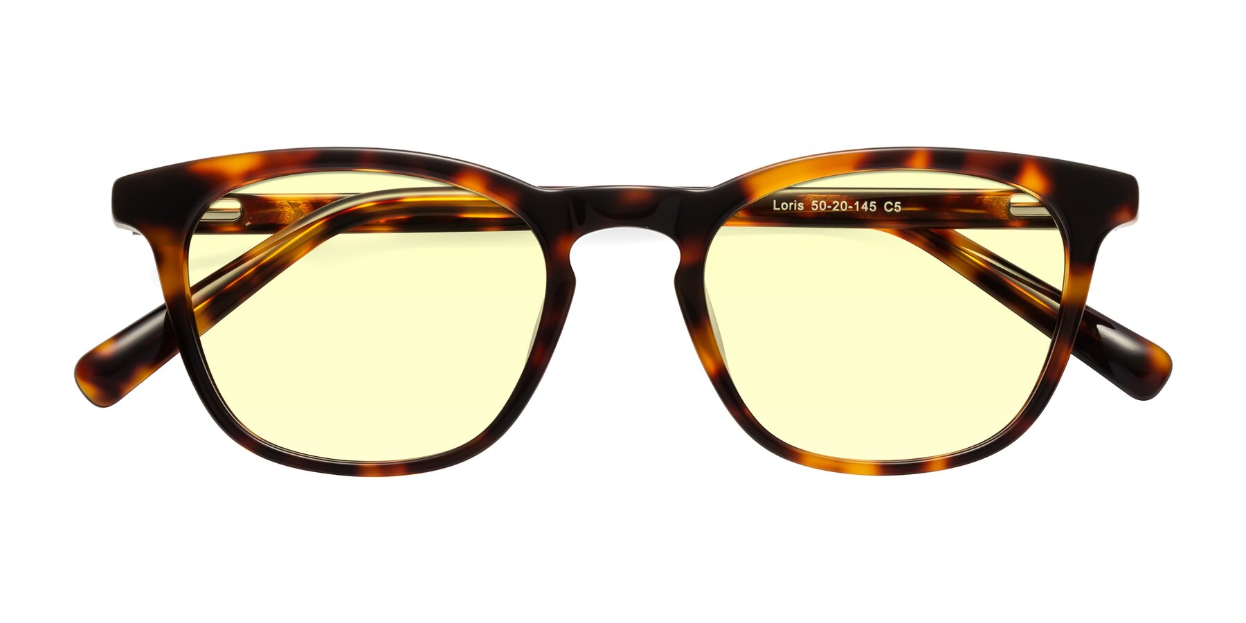 Folded Front of Loris in Tortoise with Light Yellow Tinted Lenses