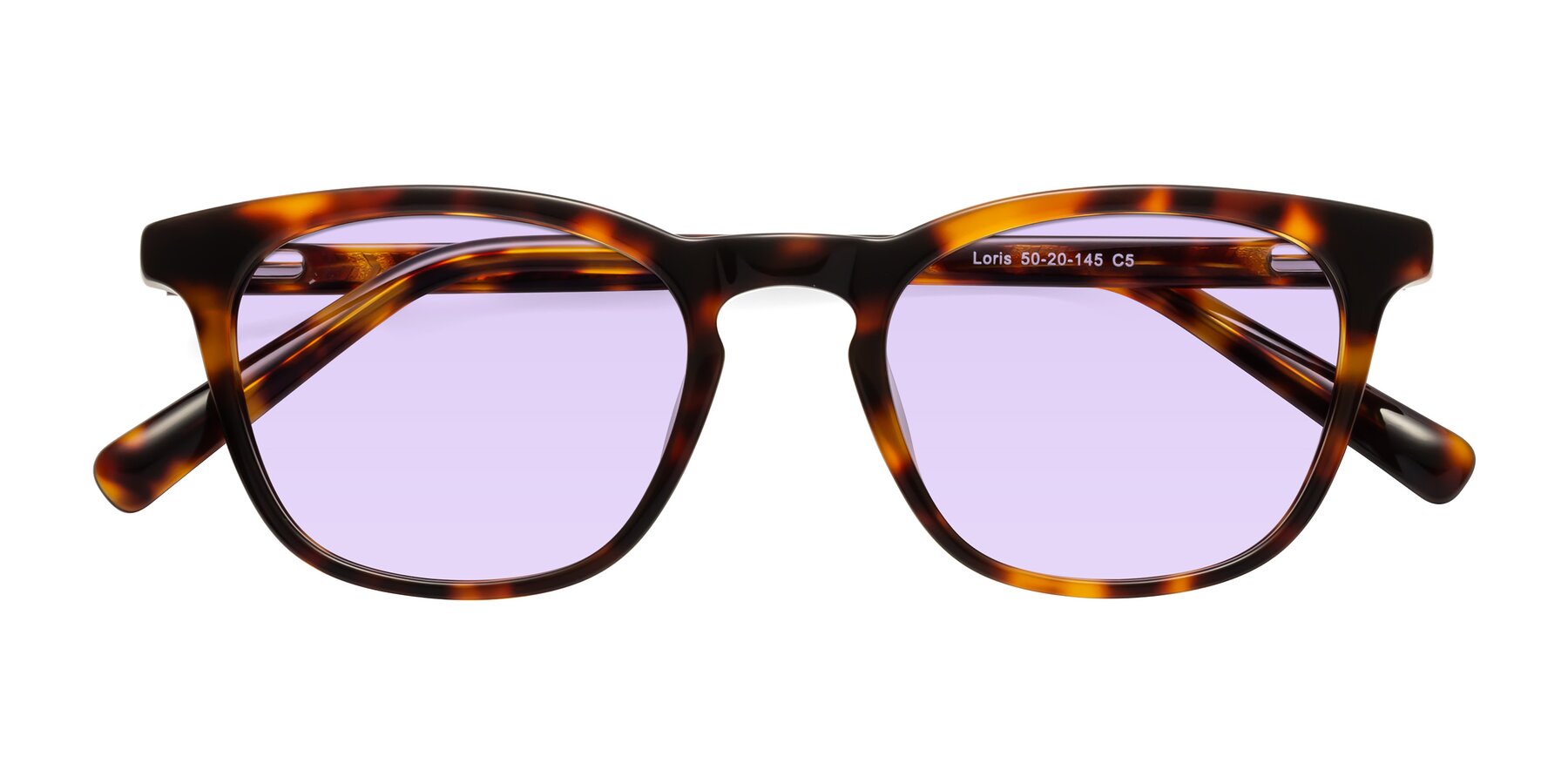Folded Front of Loris in Tortoise with Light Purple Tinted Lenses