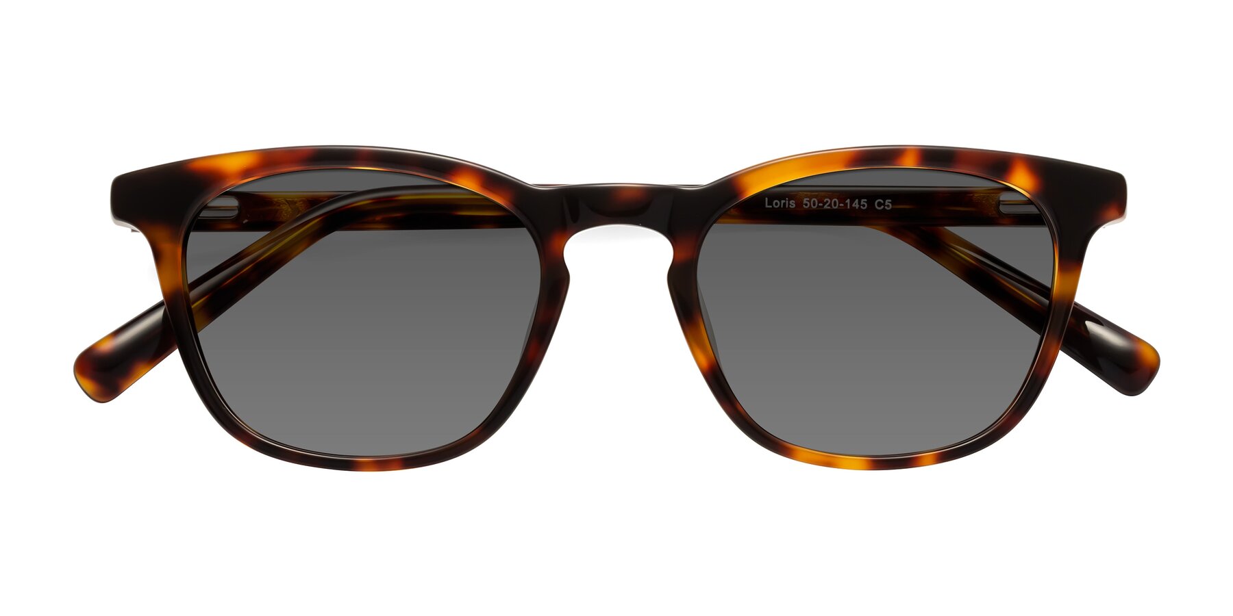 Folded Front of Loris in Tortoise with Medium Gray Tinted Lenses