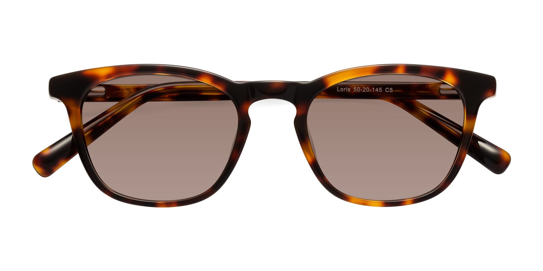 Folded Front of Loris in Tortoise with Medium Brown Tinted Lenses