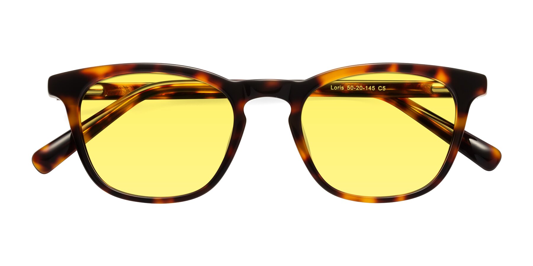 Folded Front of Loris in Tortoise with Medium Yellow Tinted Lenses