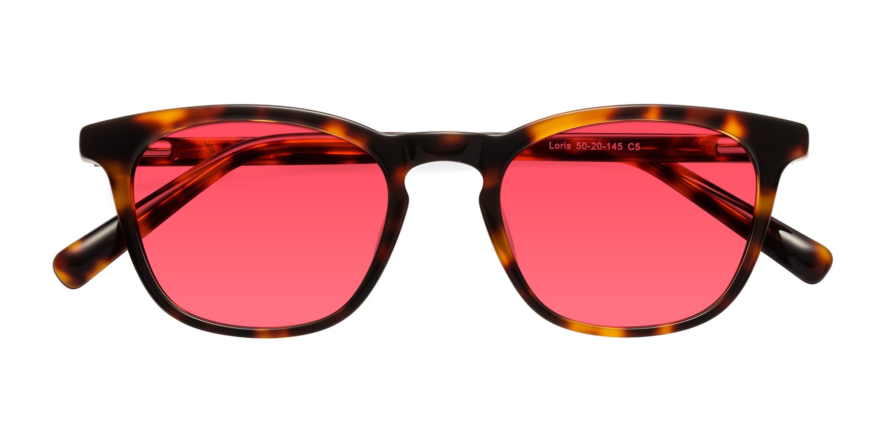 Folded Front of Loris in Tortoise with Red Tinted Lenses