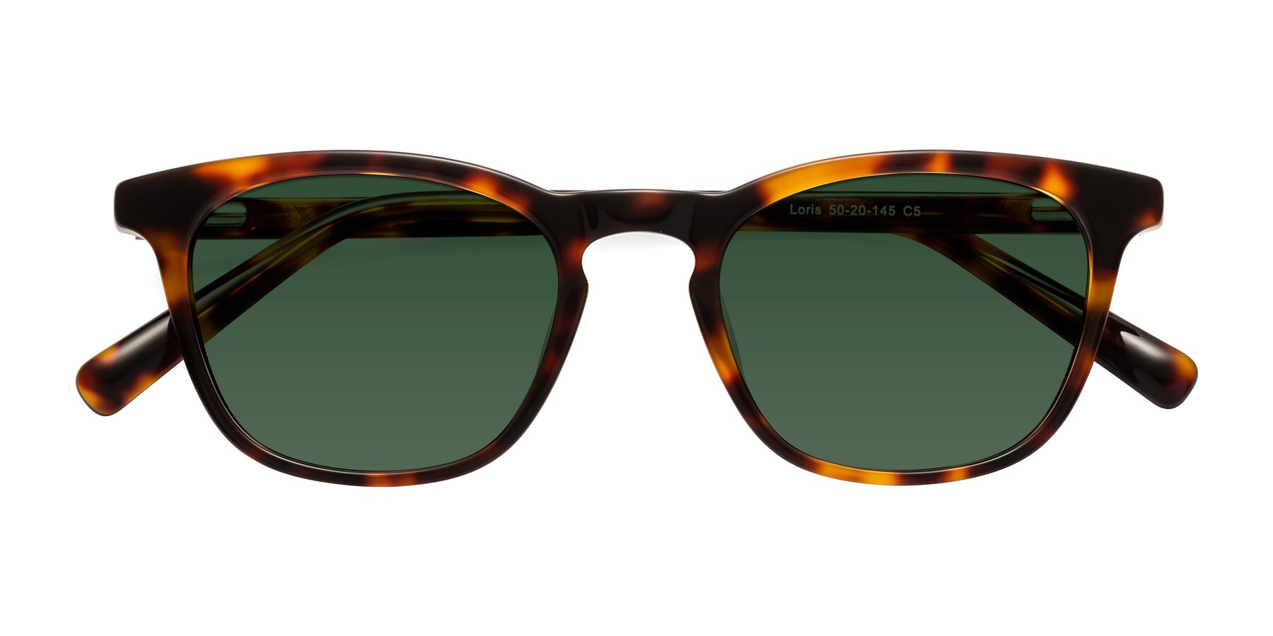 Folded Front of Loris in Tortoise with Green Tinted Lenses