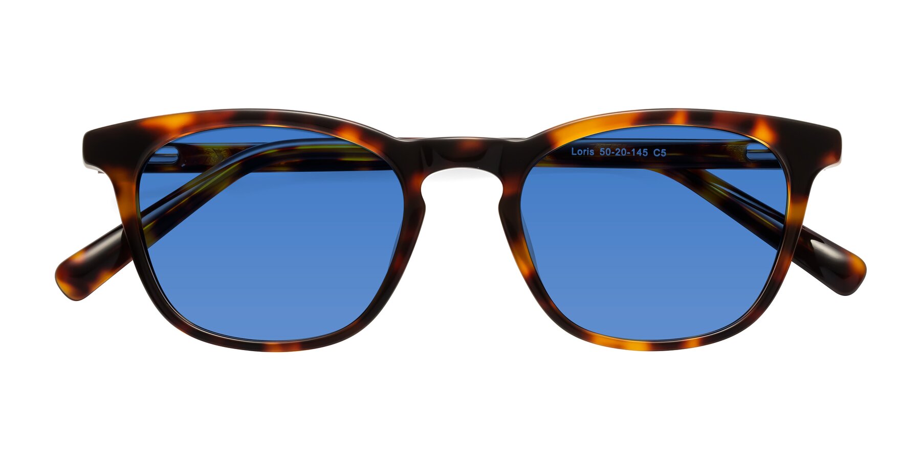 Folded Front of Loris in Tortoise with Blue Tinted Lenses