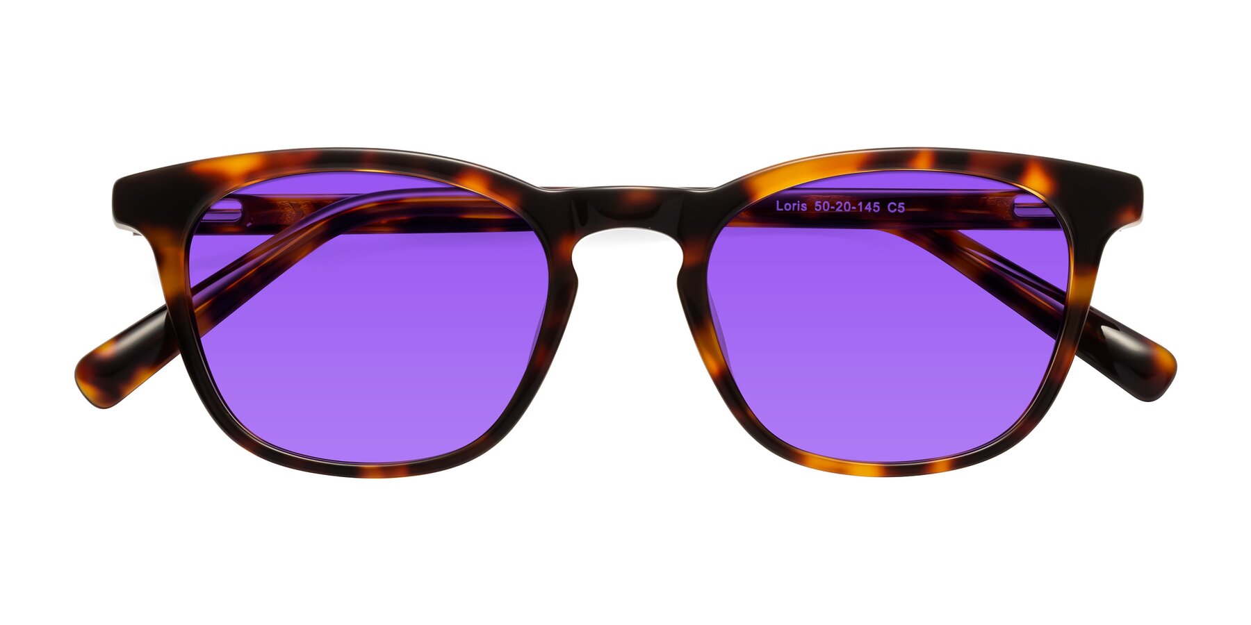 Folded Front of Loris in Tortoise with Purple Tinted Lenses