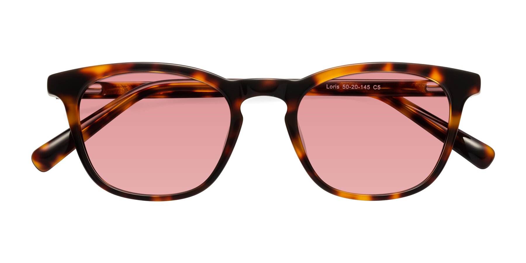 Folded Front of Loris in Tortoise with Medium Garnet Tinted Lenses