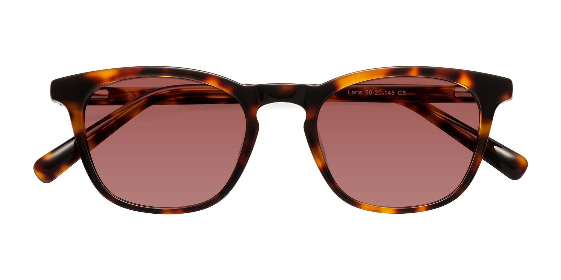 Folded Front of Loris in Tortoise with Garnet Tinted Lenses